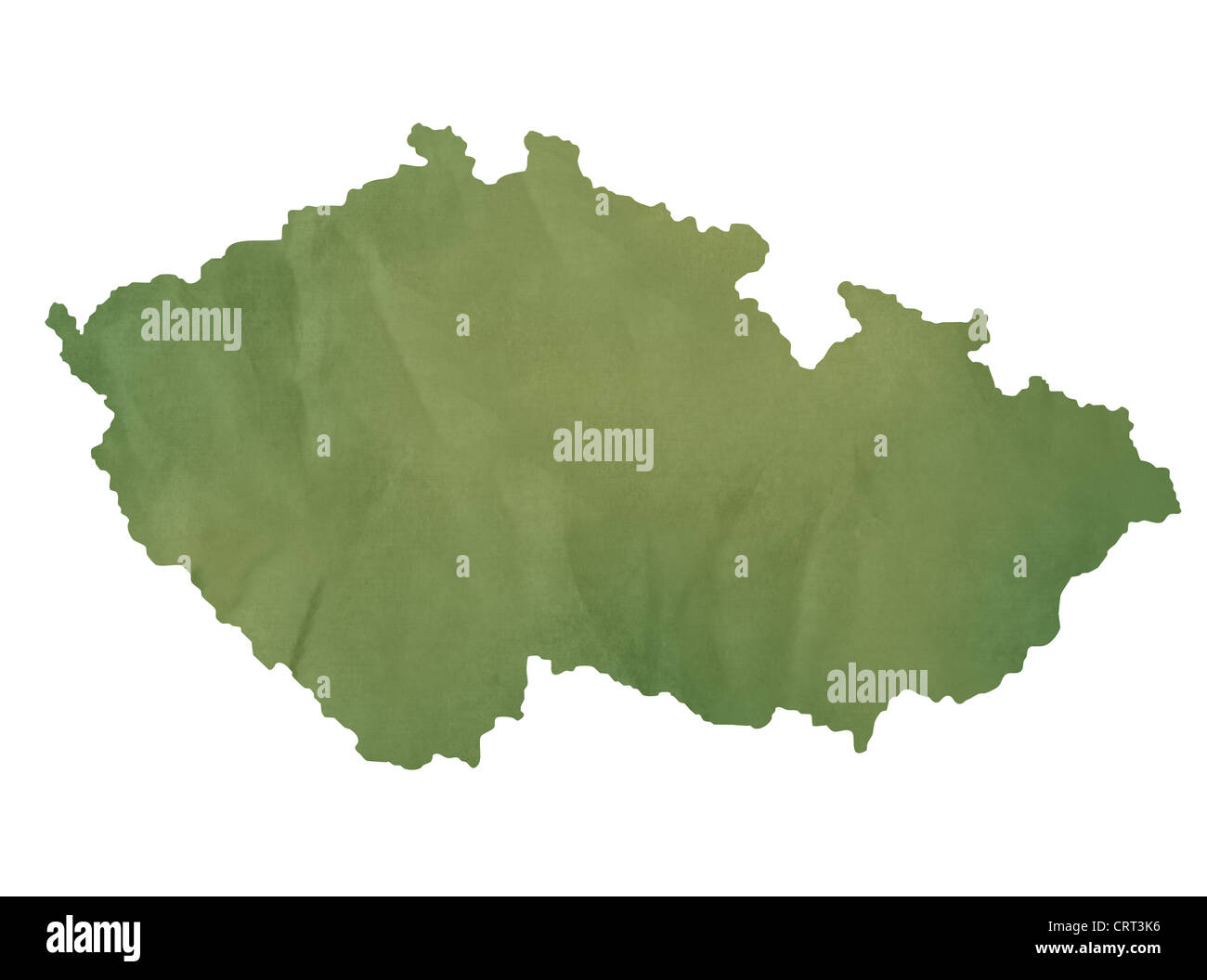 Carte de République tchèque dans de vieux papier vert isolé sur fond blanc. Banque D'Images