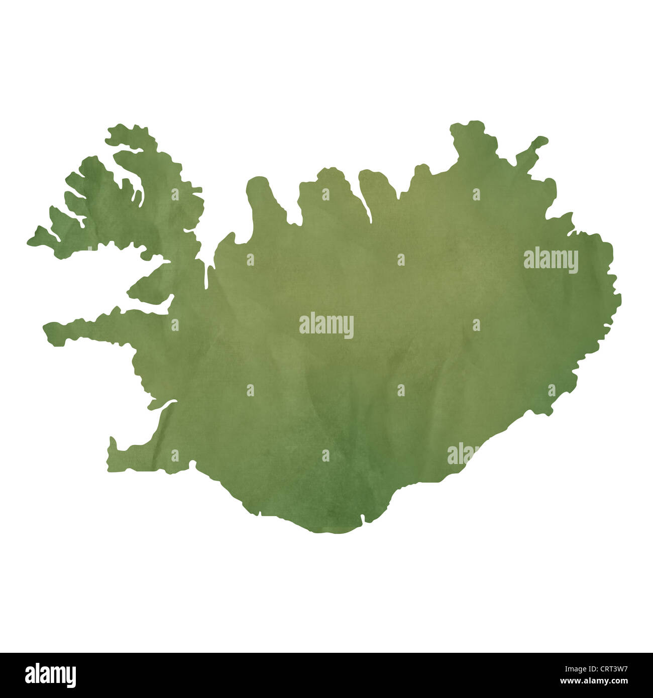 L'Islande carte de l'ancien papier vert isolé sur fond blanc. Banque D'Images
