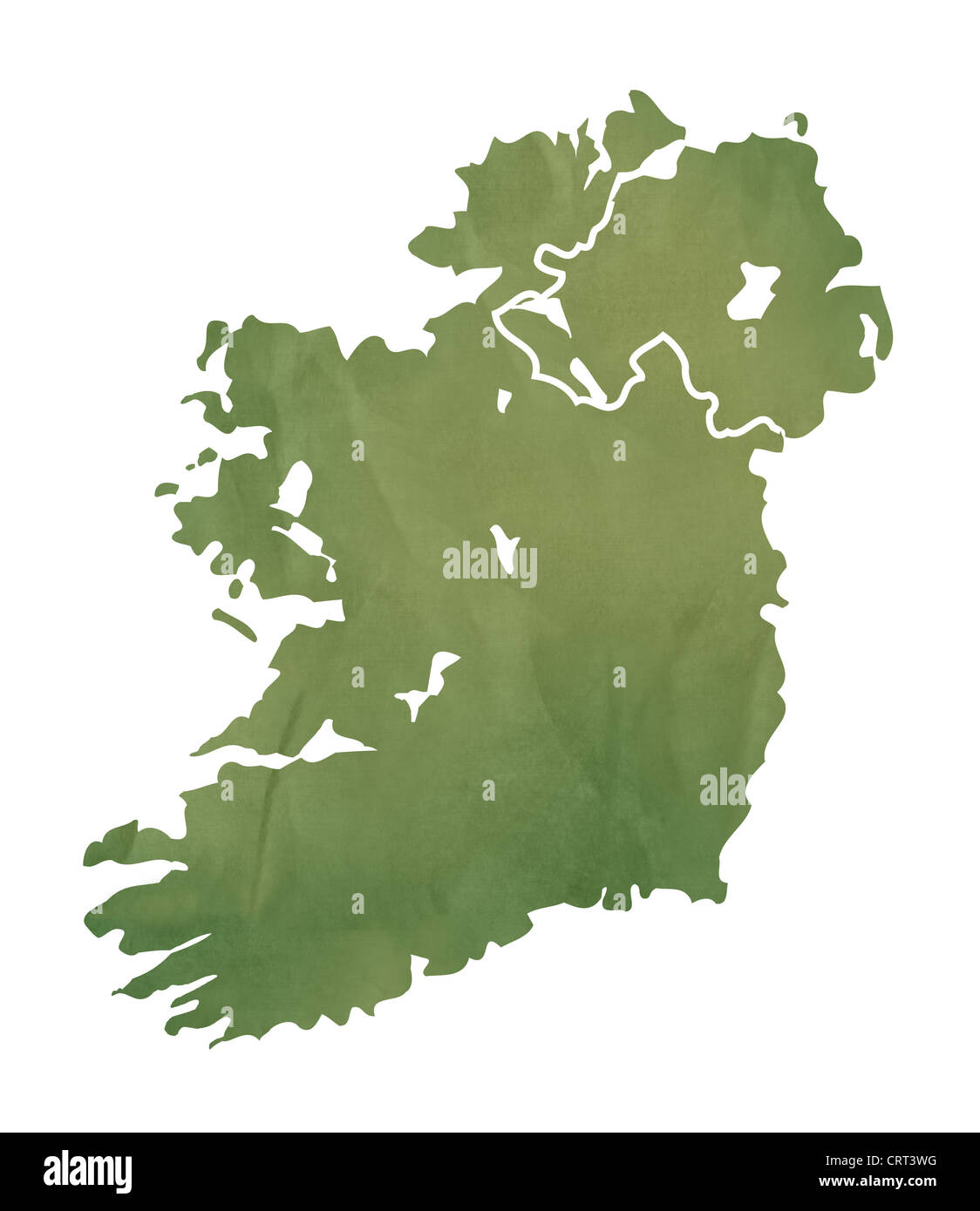 Carte d'Irlande dans le vieux livre vert isolé sur fond blanc. Banque D'Images