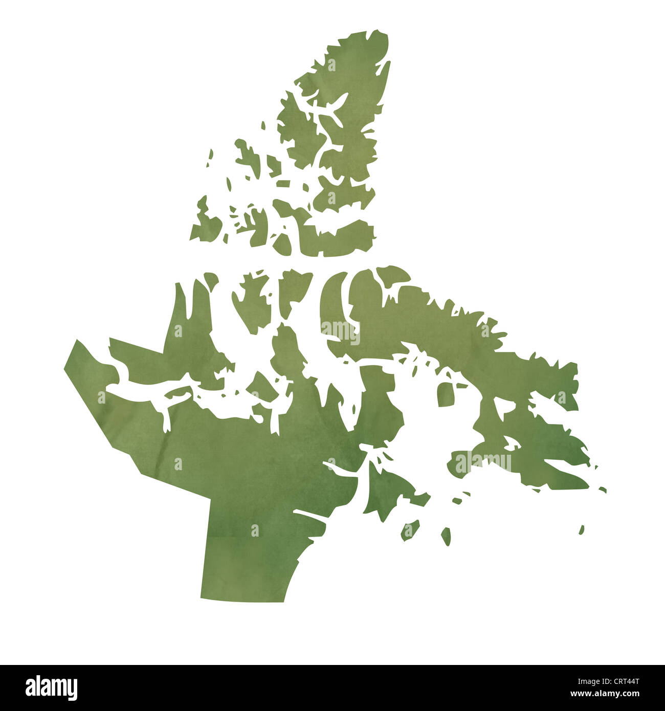 Province du Canada Nunavut carte en vieux papier vert isolé sur fond blanc. Banque D'Images