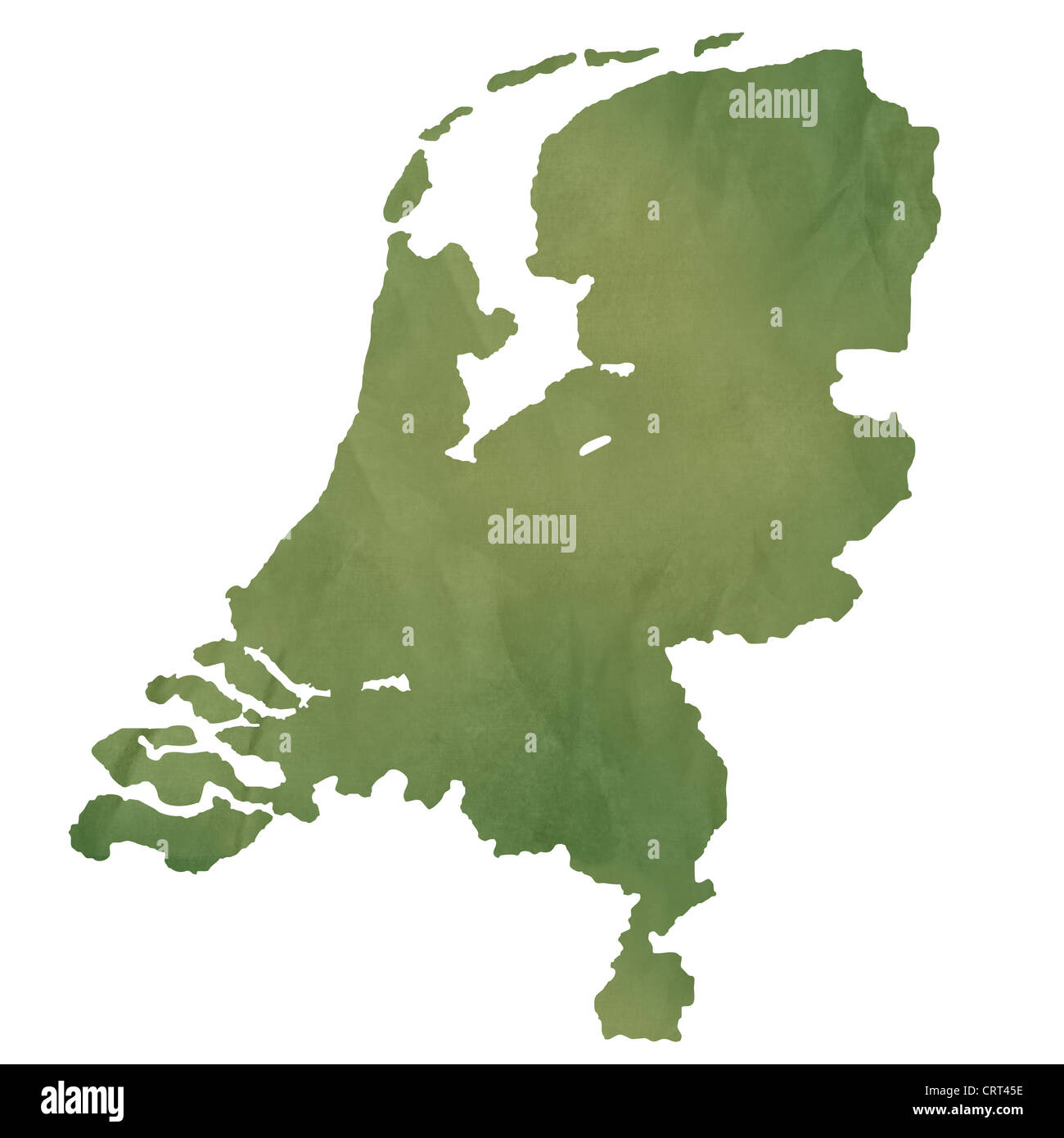 Pays-bas map dans de vieux papier vert isolé sur fond blanc. Banque D'Images