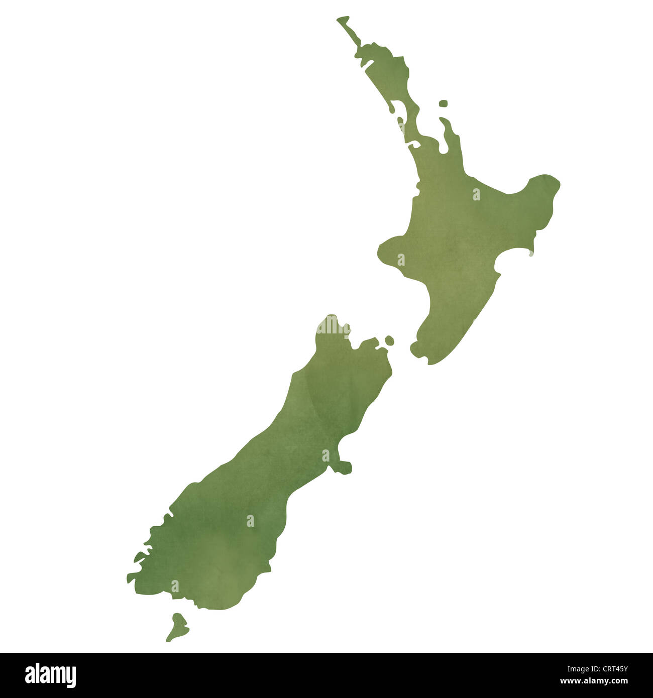 Carte de la Nouvelle-Zélande dans le vieux livre vert isolé sur fond blanc. Banque D'Images