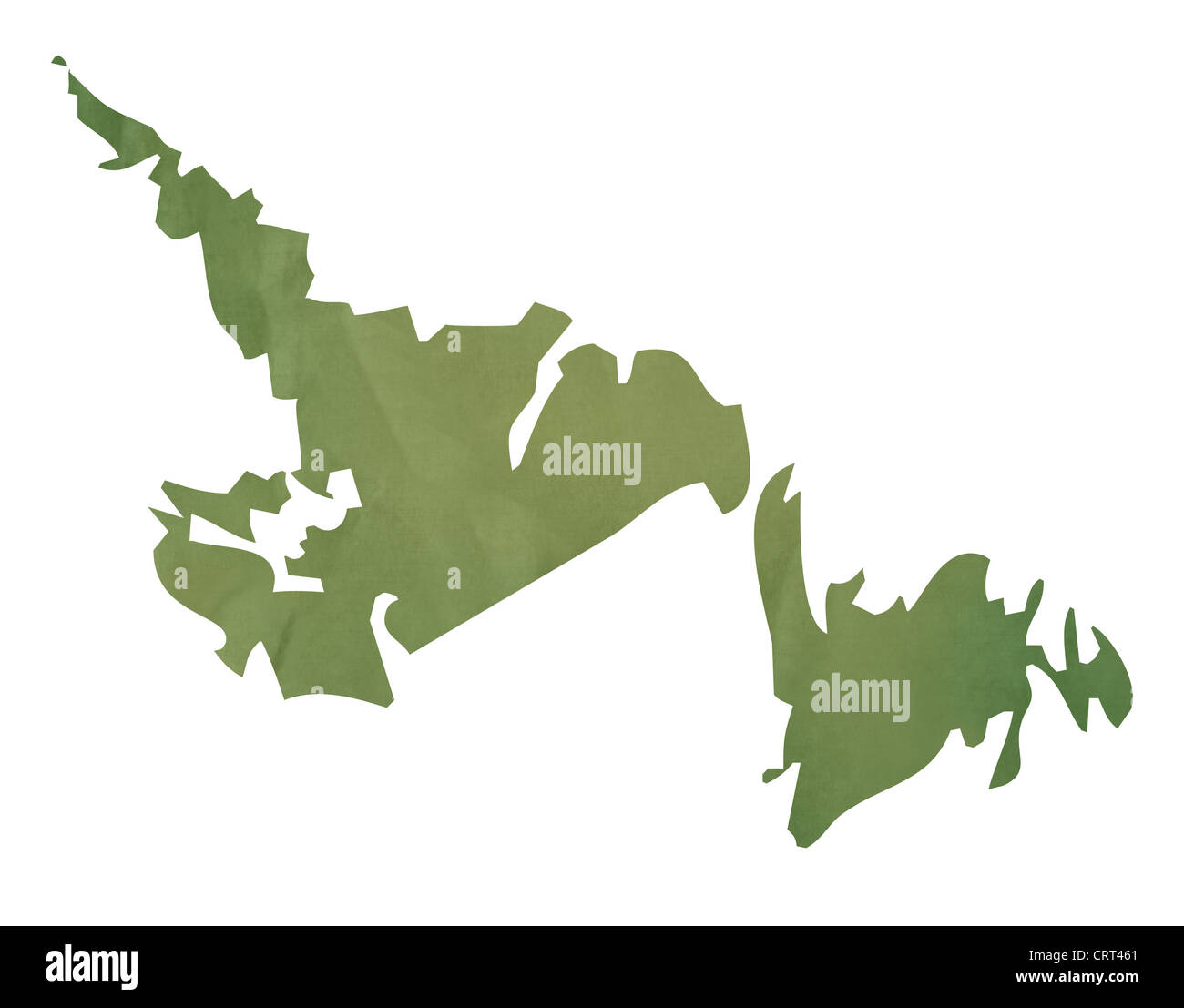Terre-neuve province du Canada Carte de l'ancien papier vert isolé sur fond blanc. Banque D'Images