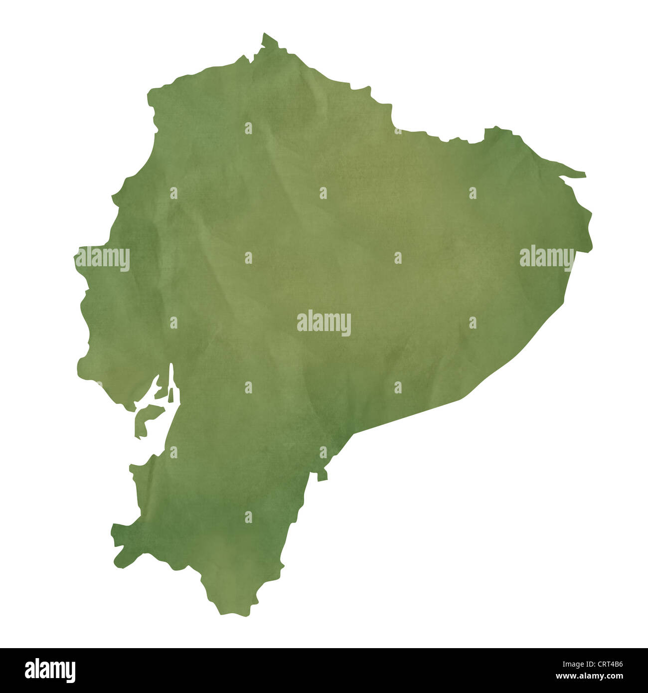 Ancienne carte papier vert de l'Equateur isolé sur fond blanc Banque D'Images