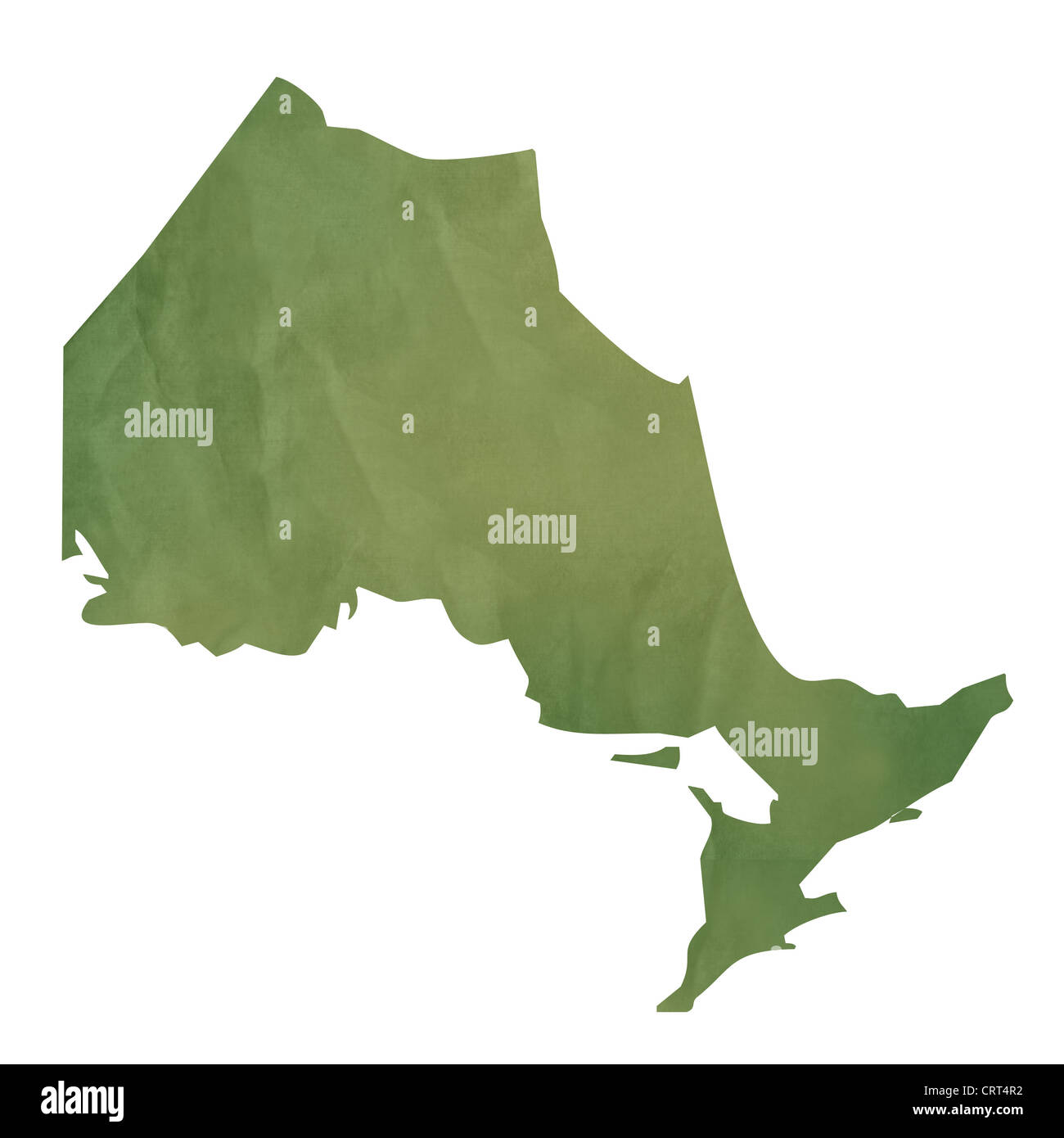 L'Ontario, province du Canada Carte de l'ancien papier vert isolé sur fond blanc. Banque D'Images