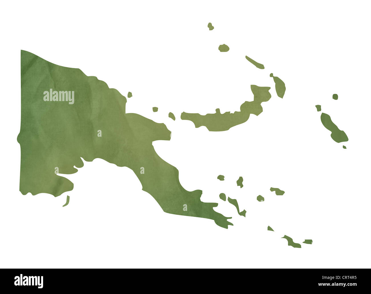 Papa New Guinea map dans de vieux papier vert isolé sur fond blanc. Banque D'Images
