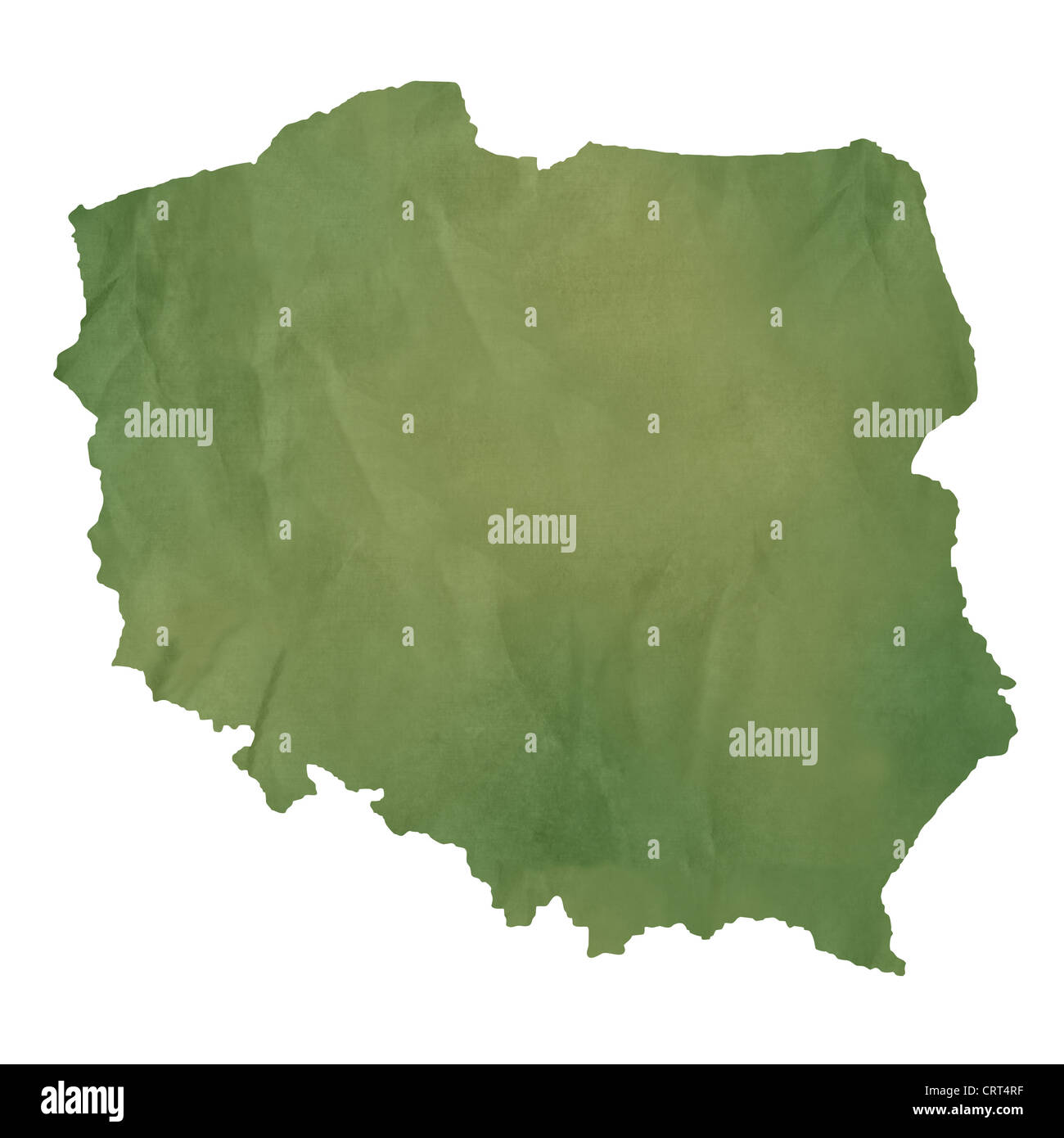 Pologne carte dans de vieux papier vert isolé sur fond blanc. Banque D'Images