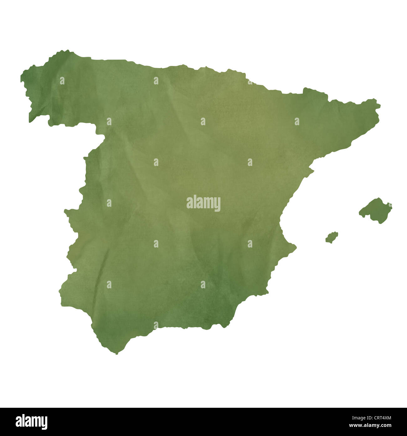 La carte d'Espagne dans le vieux livre vert isolé sur fond blanc. Banque D'Images