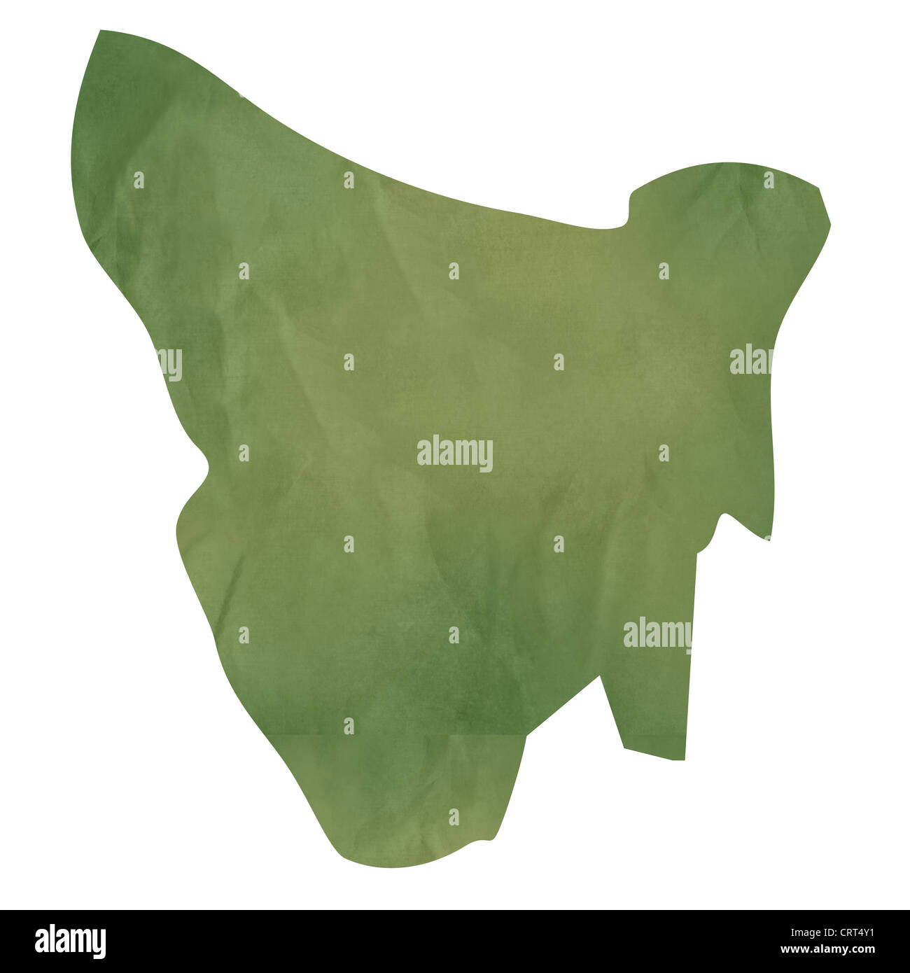 Carte de la Tasmanie dans de vieux papier vert isolé sur fond blanc. Banque D'Images