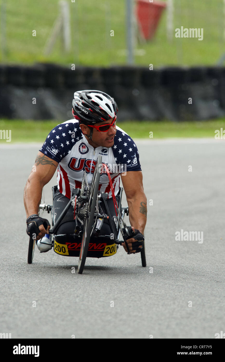 Paralymics Londres 2012. Jeux journée de formation préalable paracyclisme au circuit de course automobile de Brands Hatch, Kent. Banque D'Images