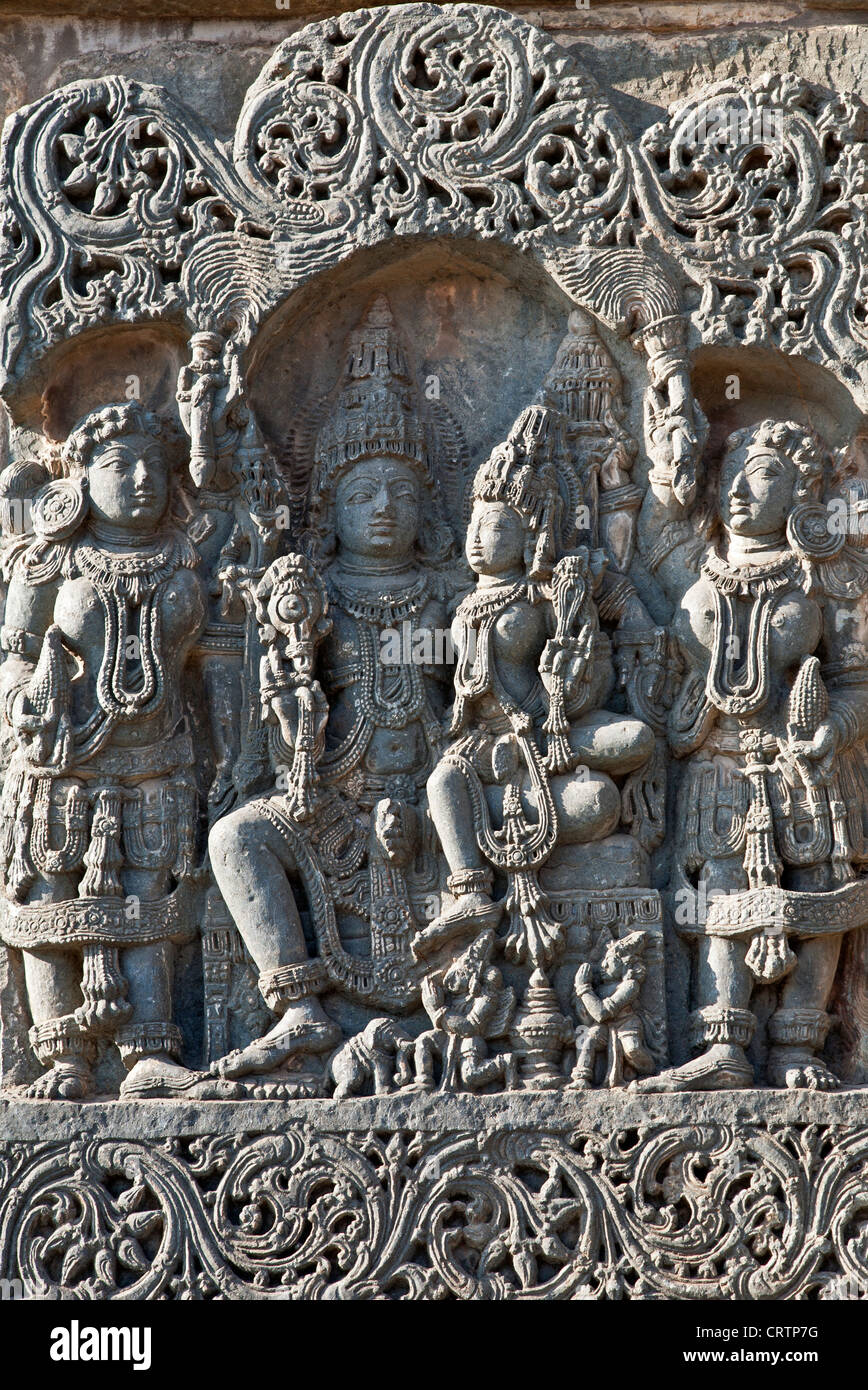Détail des sculptures. Keshava temple. Belur. L'Inde Banque D'Images