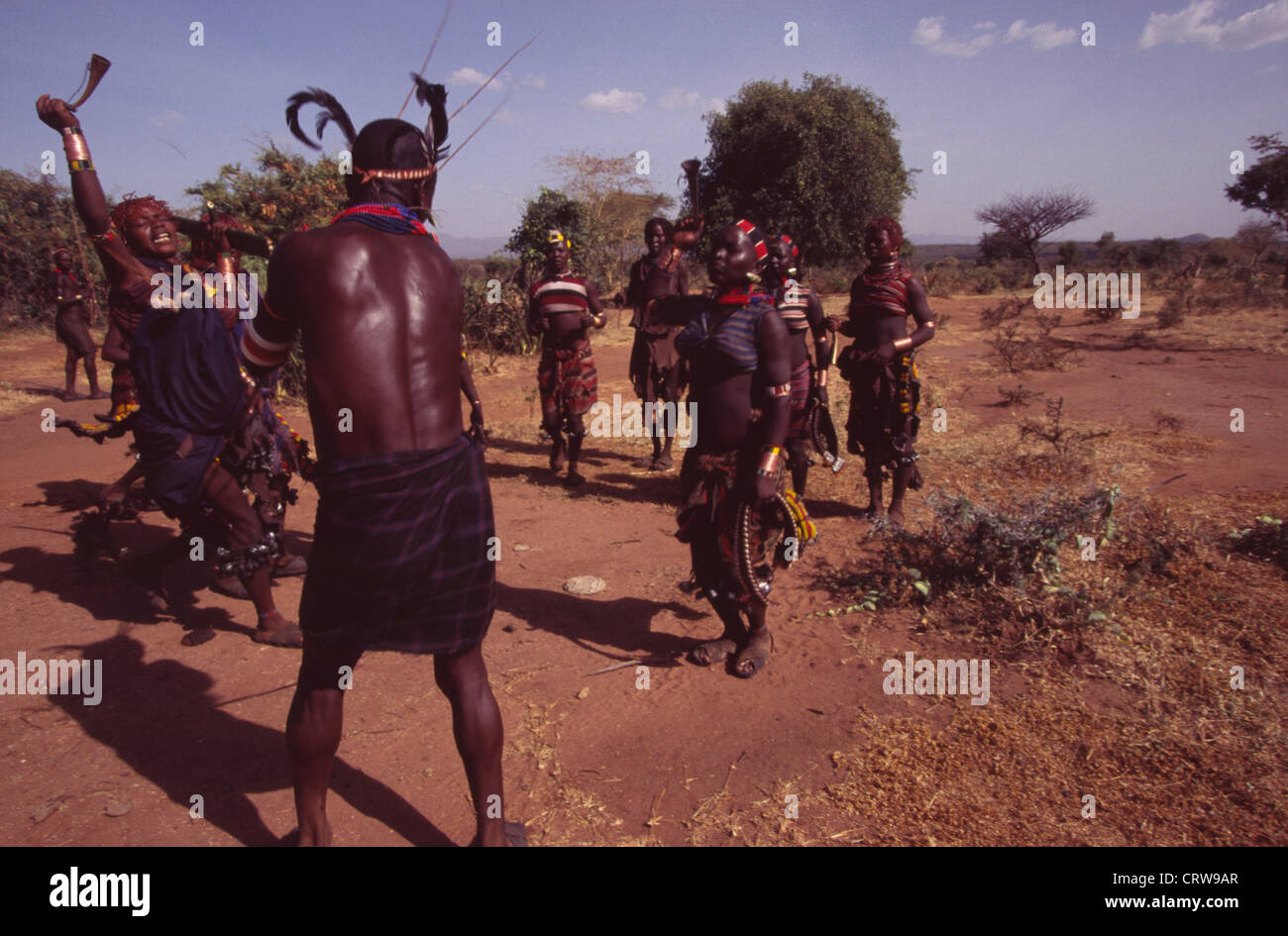 L'Ethiopie, vallée de l'Omo, le taureau sautant cérémonie du tribu hamer Banque D'Images