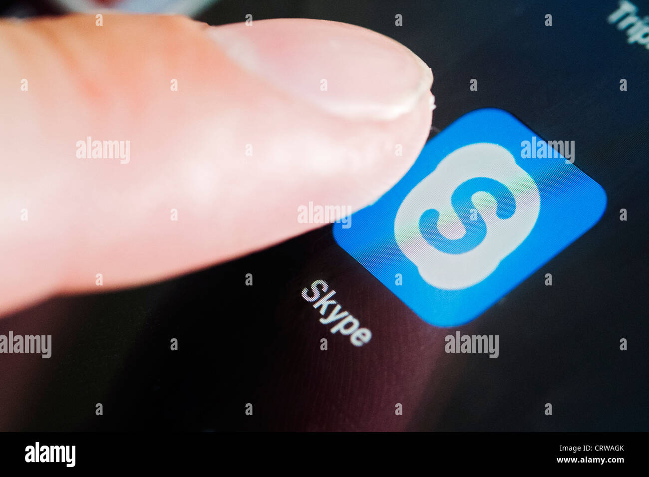 Détail de l'icône Skype sur un ordinateur tablette iPad Banque D'Images