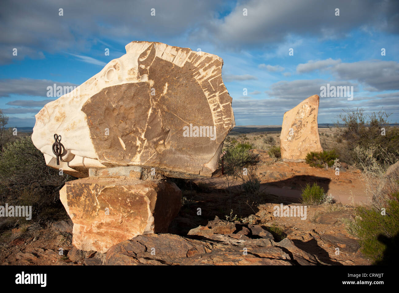 Le Jikiya Rustiva Jumber cheval par un désert vivant le site de sculpture, une exposition d'art à ciel ouvert mis en place dans l'Outback de Brok Banque D'Images