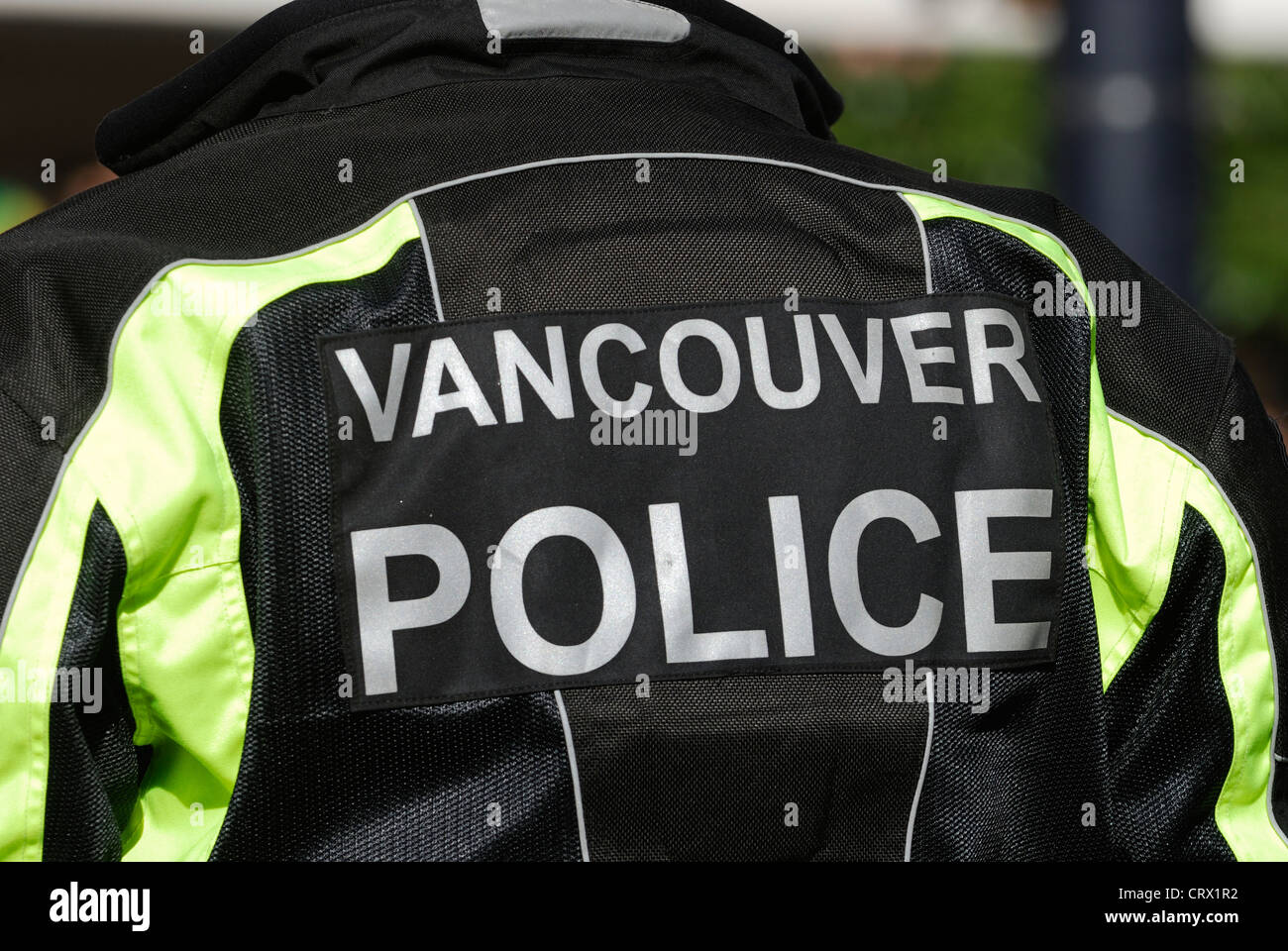 Dos de la veste de Police de Vancouver. Banque D'Images