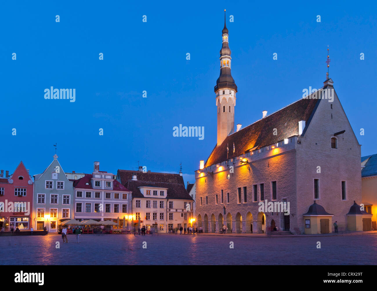 Place de la vieille ville médiévale de Tallinn raekoja plats la nuit Estonie Etats baltes Banque D'Images