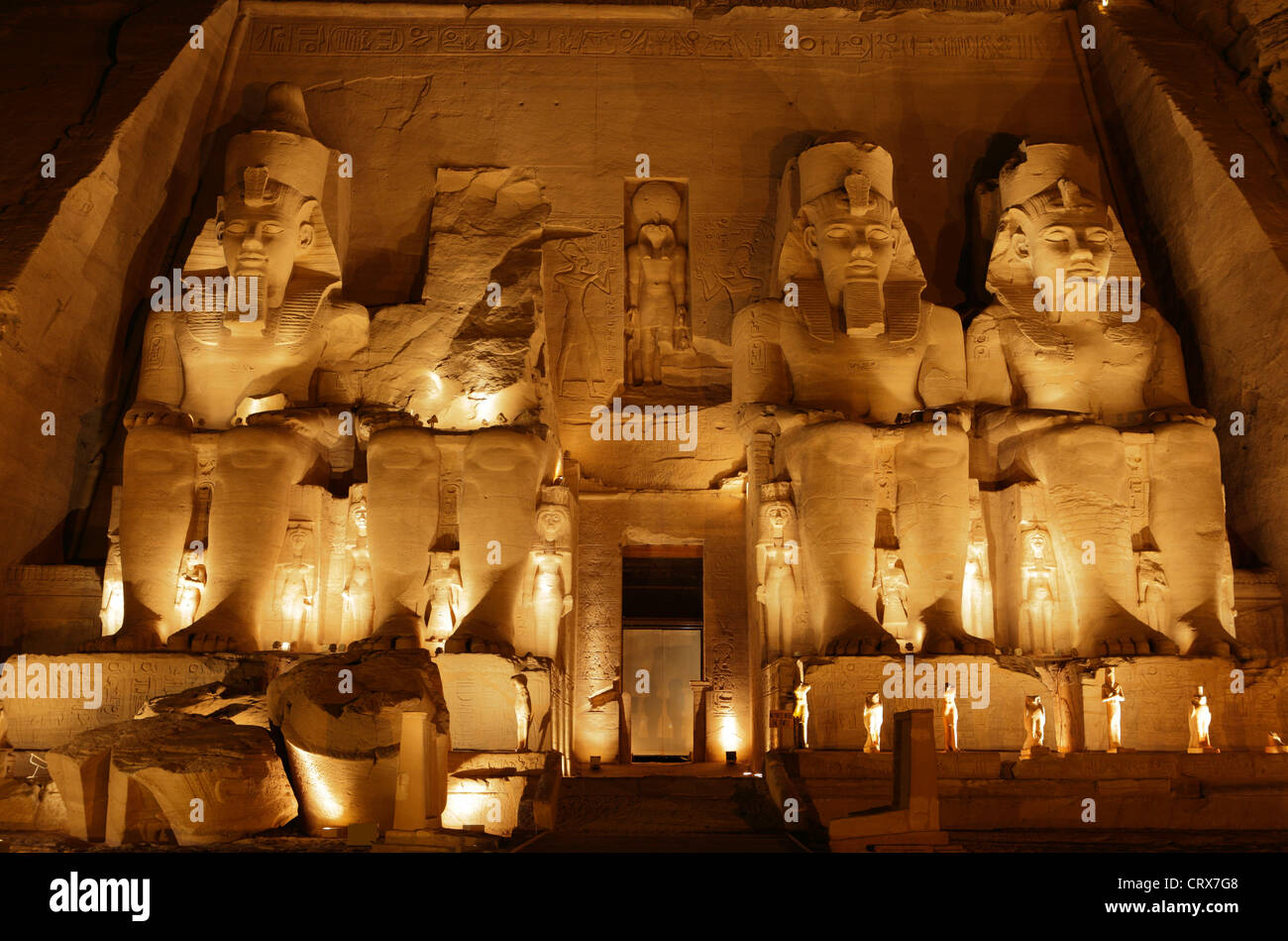 Spectacle son et lumière à Abu Simbel temples, Abu Simbel, Egypte Banque D'Images