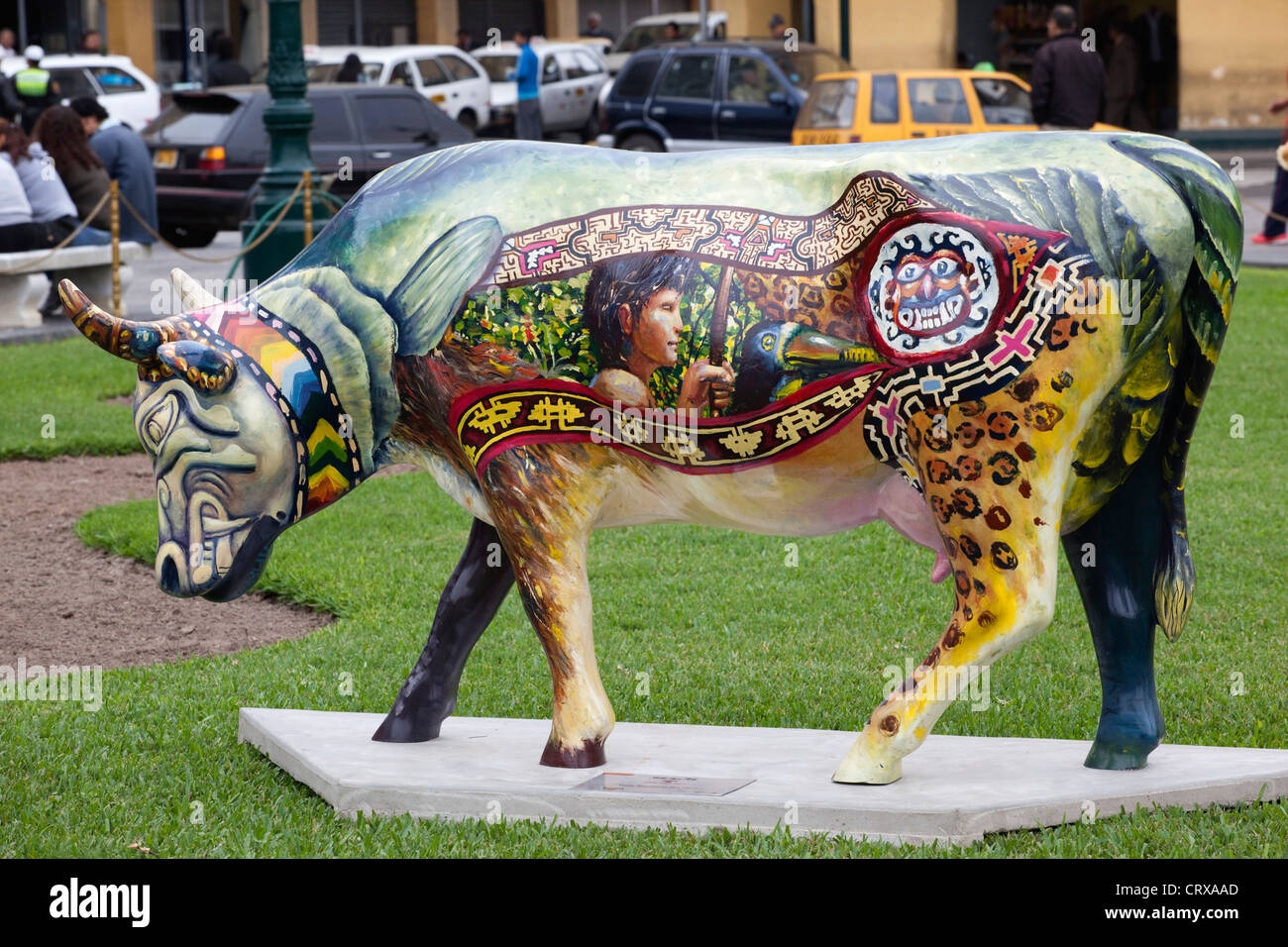 Cow Parade dans la Plaza de Armas de Lima, Pérou Banque D'Images
