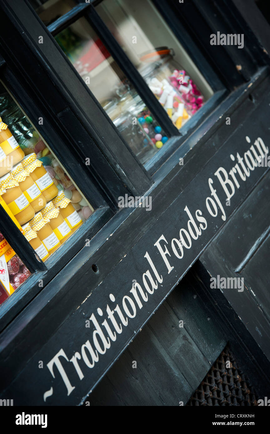 A. Gold - Les aliments traditionnels de Bretagne. La Boutique Sign et vitrine. 42 Brushfield Street, Spitalfields, Londres Banque D'Images