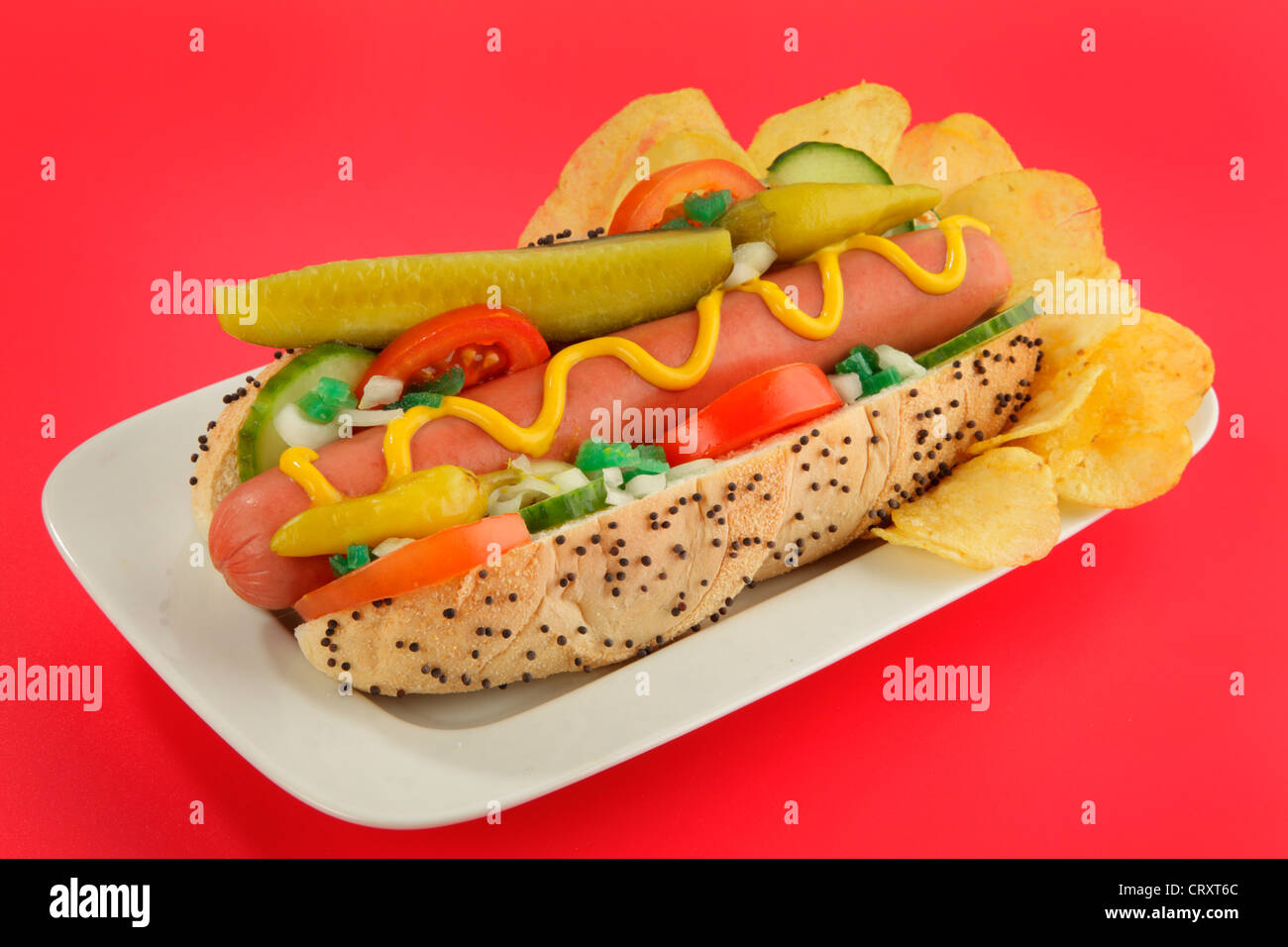 STYLE CHICAGO HOT DOG Banque D'Images