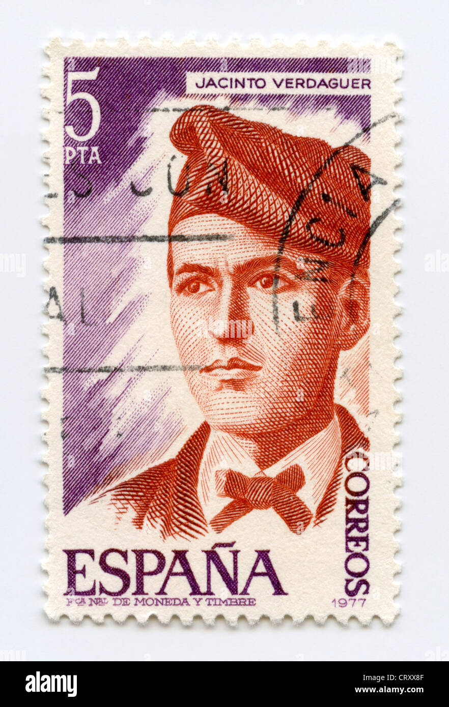 Espagne - timbre Jacint Verdaguer, éminent poète catalan Banque D'Images