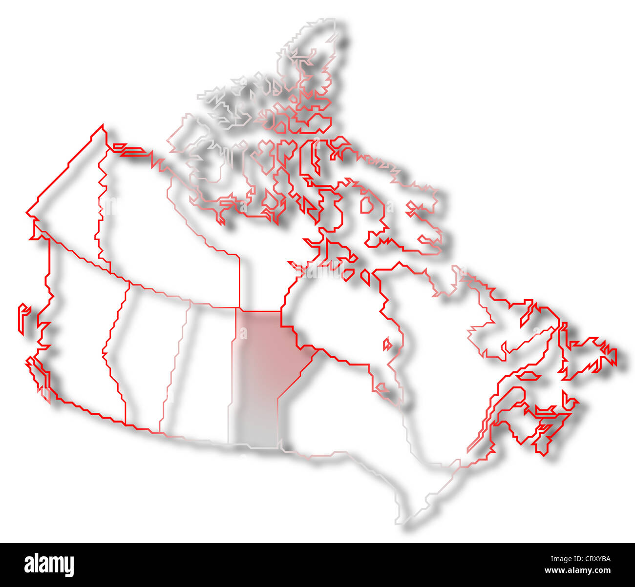 Carte politique du Canada avec les diverses provinces où le Manitoba est en surbrillance. Banque D'Images