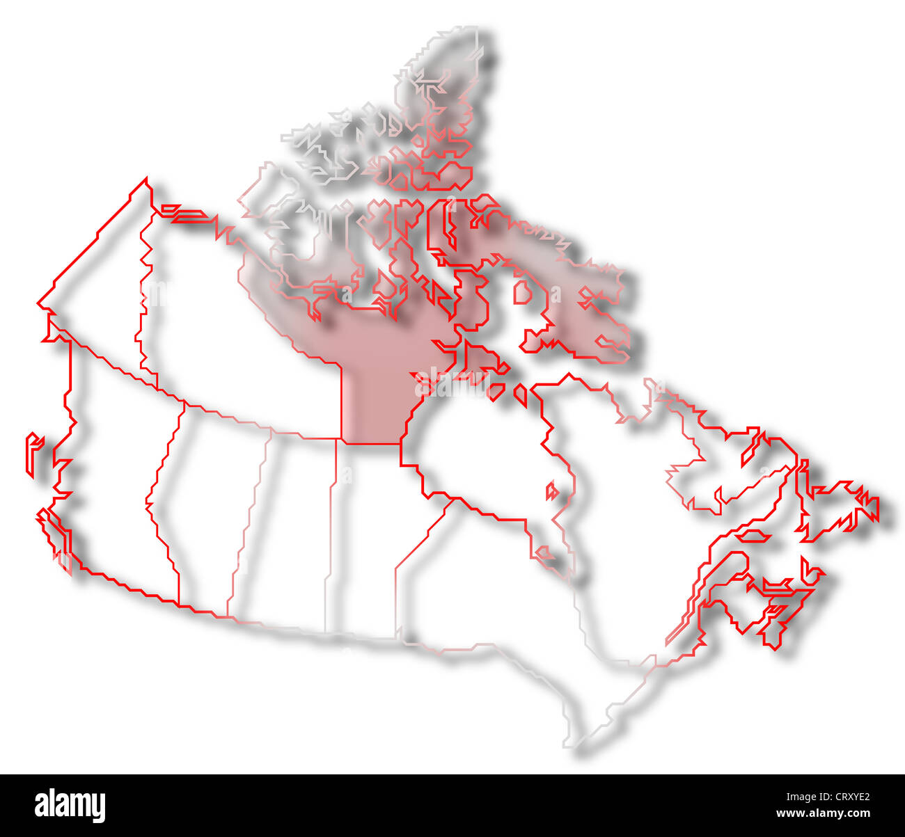 Carte politique du Canada avec les diverses provinces où le Nunavut est en surbrillance. Banque D'Images