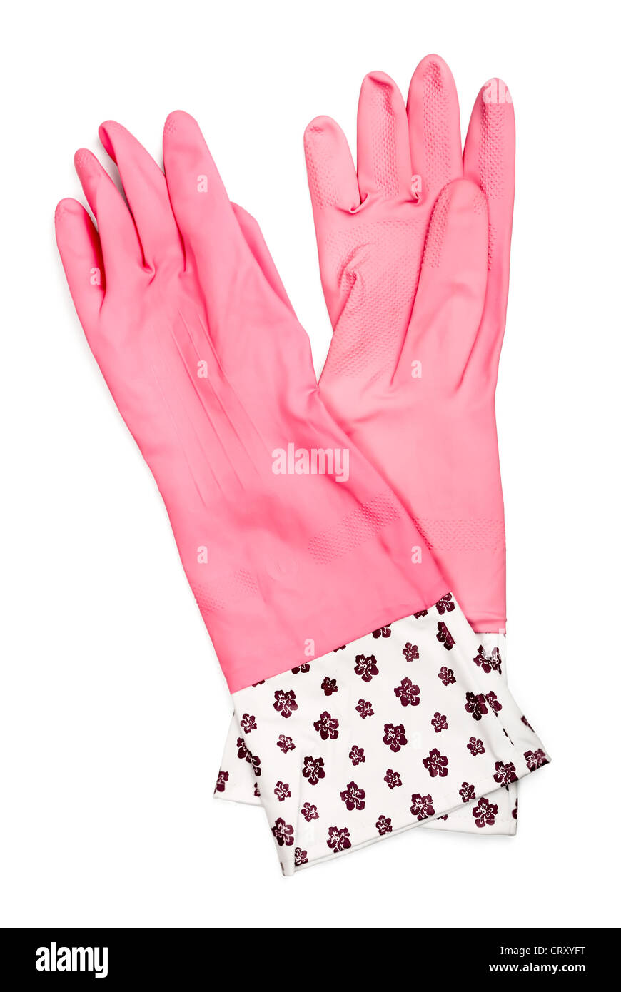 Paire de gants en caoutchouc rose isolated on white Banque D'Images
