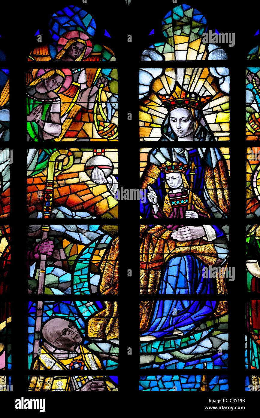 Liège, Belgique. Cathedrale St Paul. Vitrail. Banque D'Images