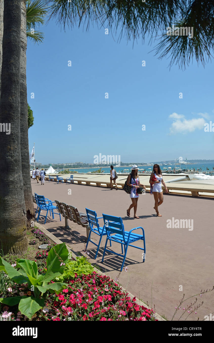 Promenade de la plage, Boulevard de la Croisette, Cannes, Côte d'Azur, Alpes-Maritimes, Provence-Alpes-Côte d'Azur, France Banque D'Images