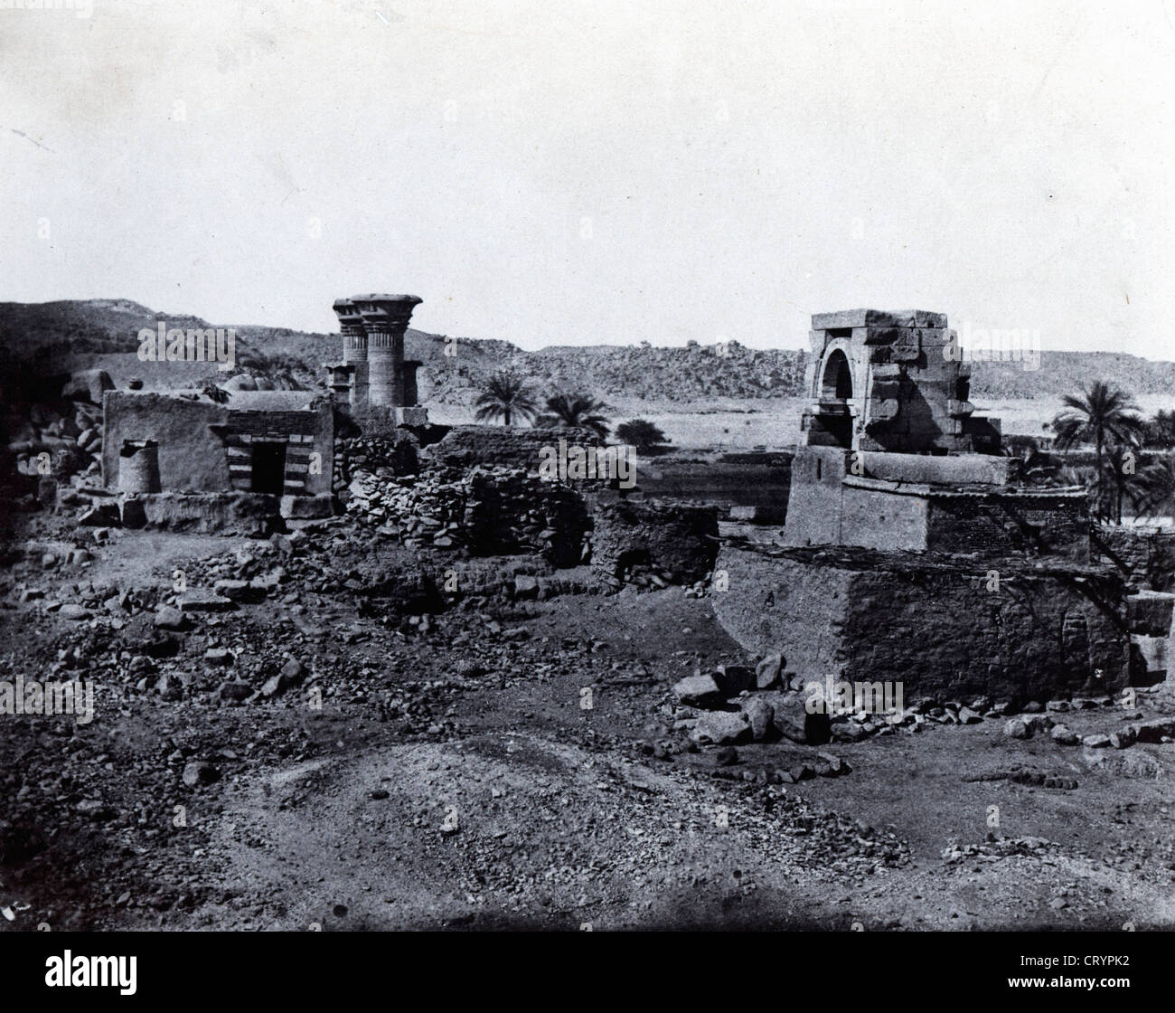 Village de Frederik et Temple de l'ile de Beghe, Egypte, 1850, par Maxime Du Camp Banque D'Images