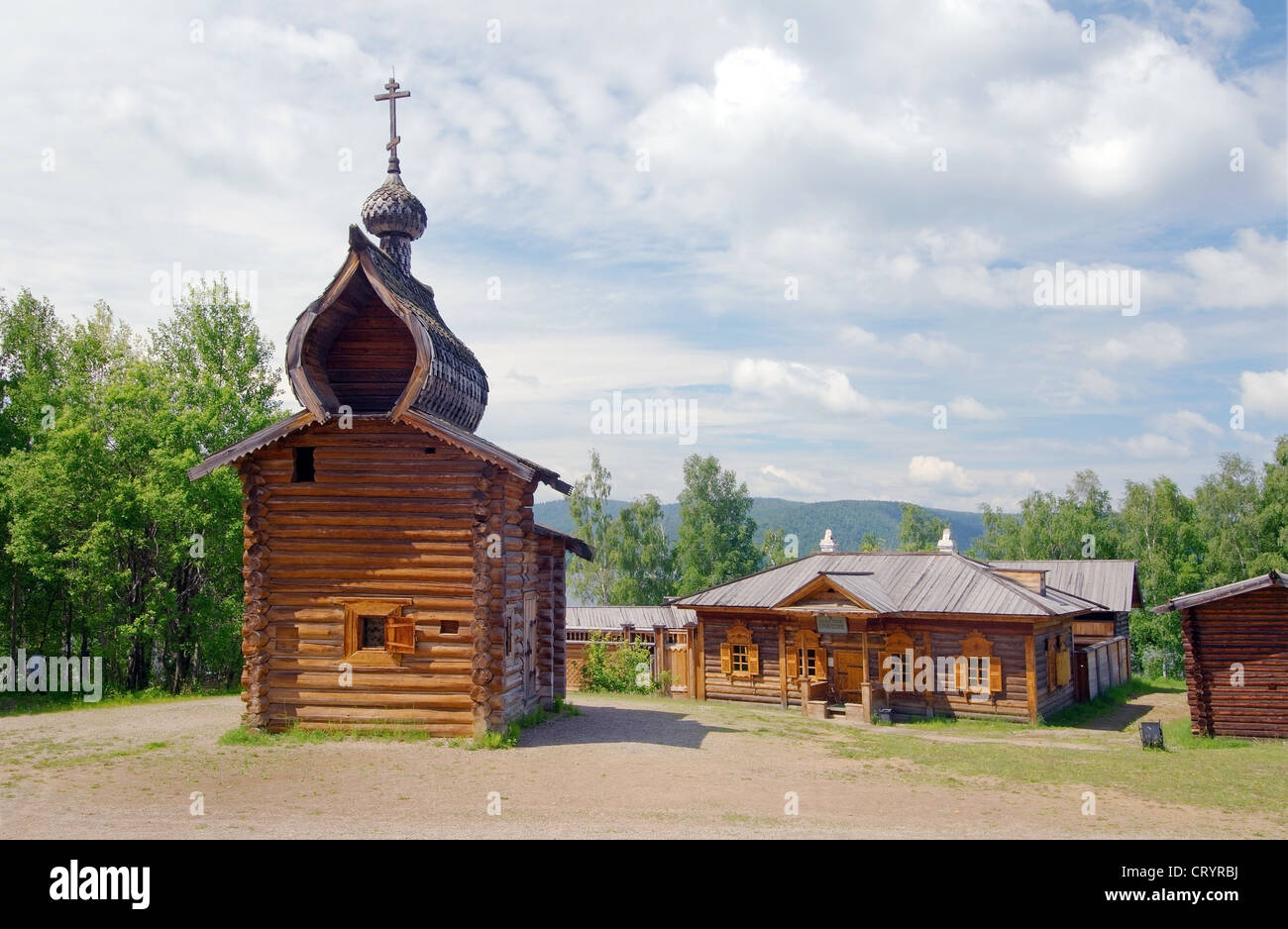 L'église de Kazan de la prison, Ylym 1679. L'Taltsa «' (Talzy) - architecture d'Irkoutsk et musée ethnographique. Banque D'Images