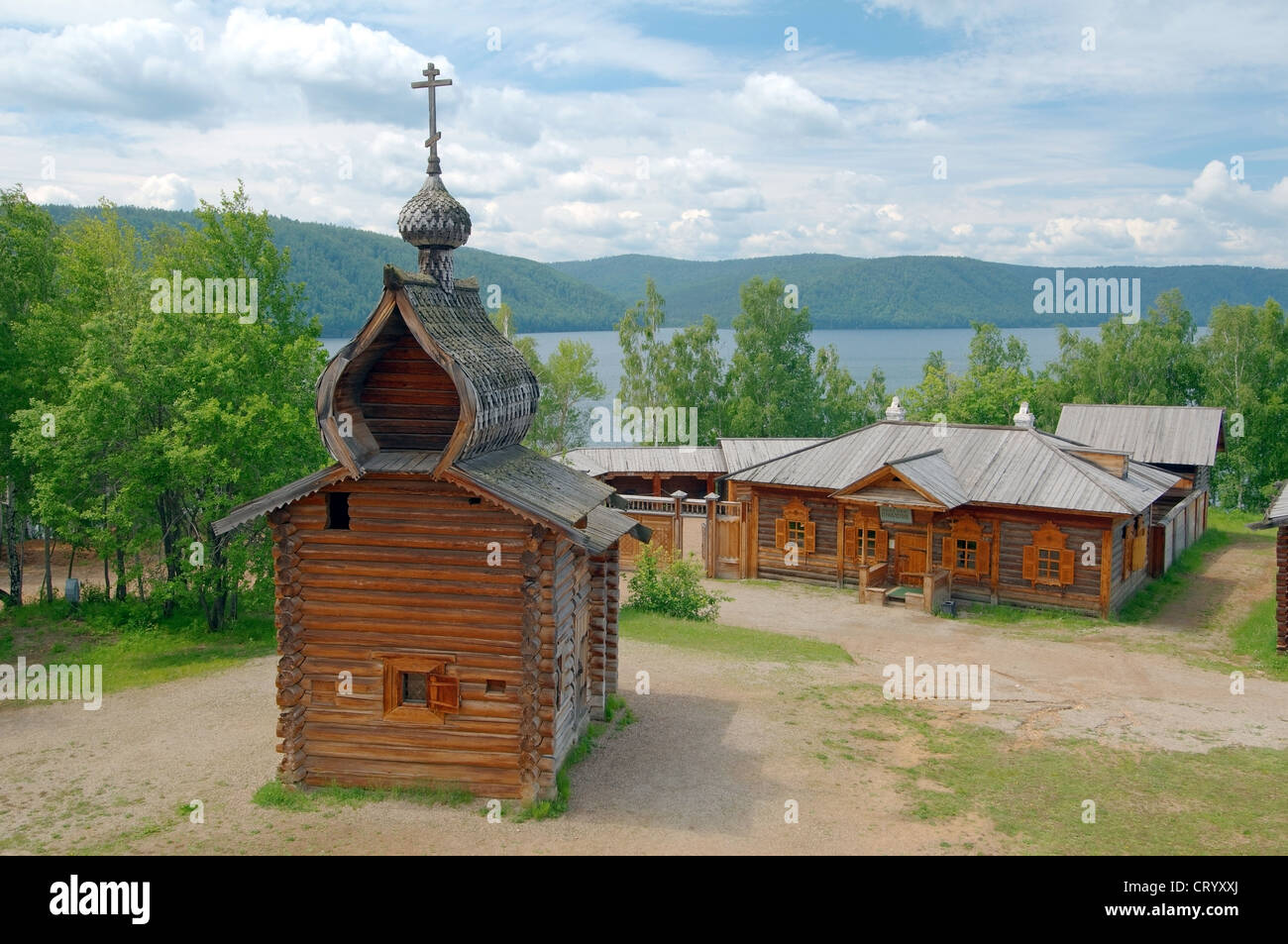 L'église de Kazan de la prison, Ylym 1679. L'Taltsa «' (Talzy) - architecture d'Irkoutsk et musée ethnographique. Banque D'Images