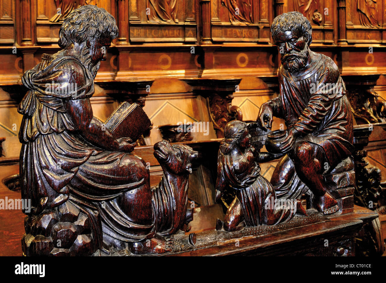 France, Midi-Pyrénées : Détail de la choeur gothique de la Cathédrale Notre Dame à Saint Bertrand de Comminges Banque D'Images