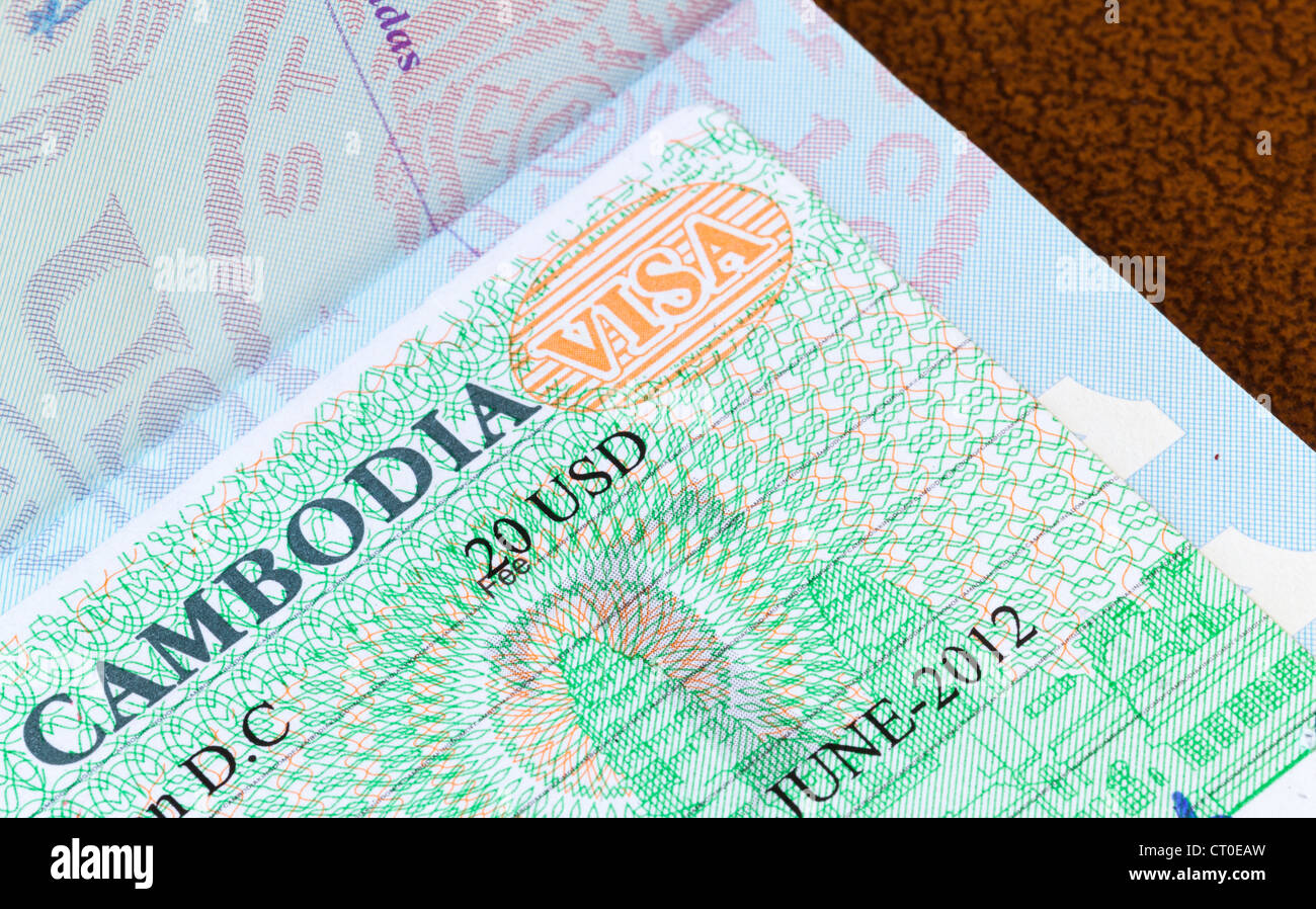 Dans un Visa USA Passeport pour le Cambodge Banque D'Images