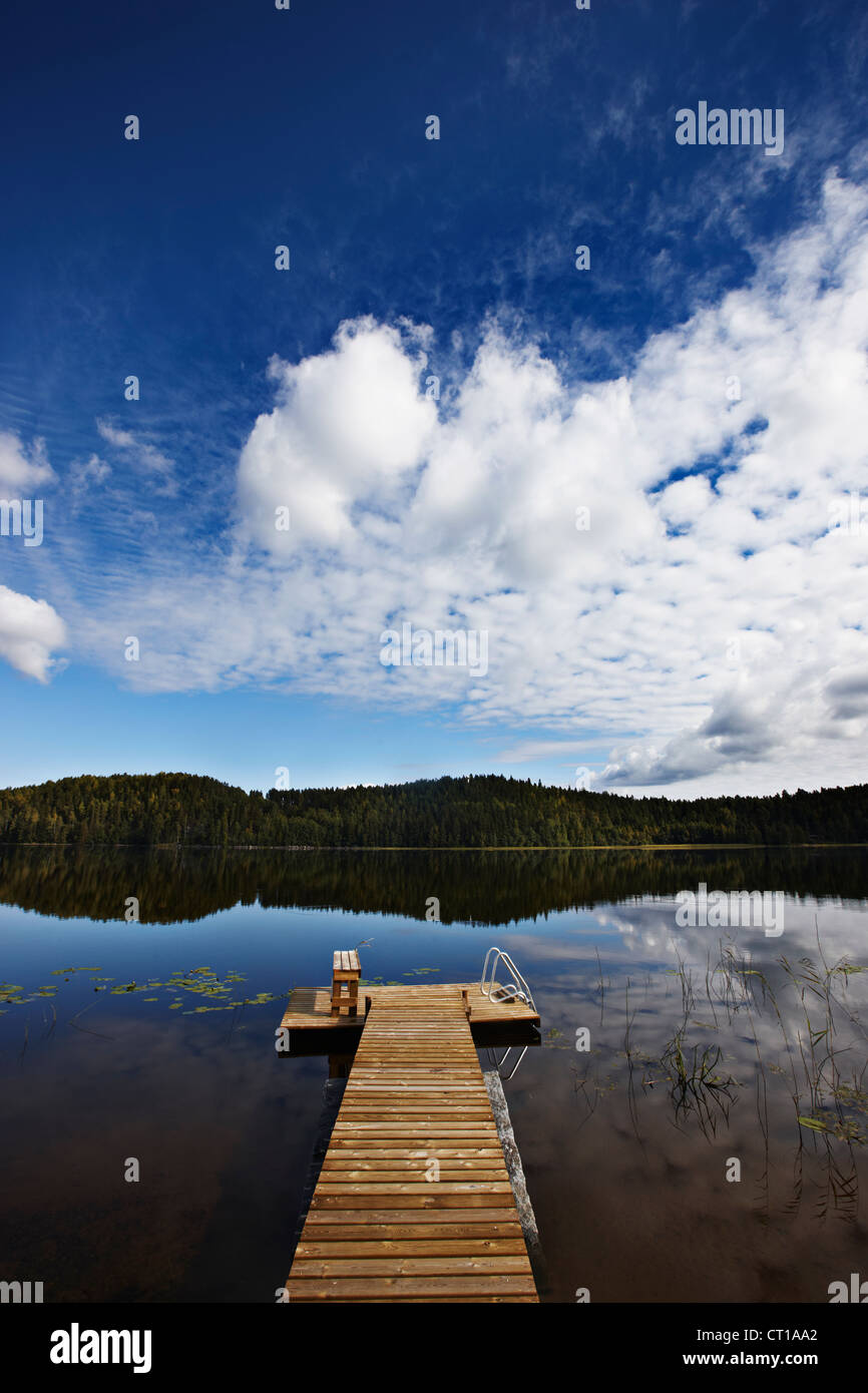 Les arbres et le ciel reflète dans le lac encore Banque D'Images