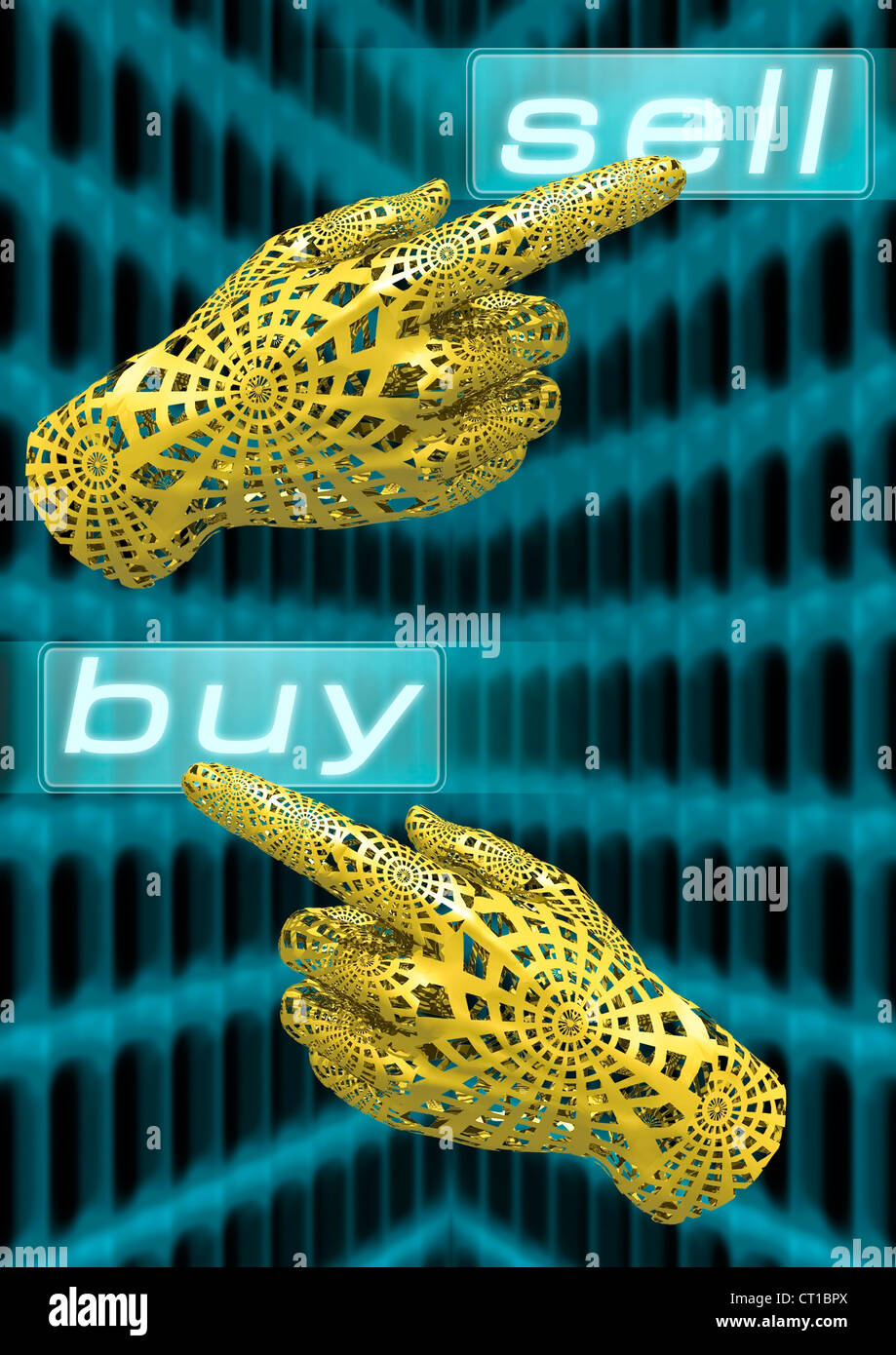 Commerce stocks virtuels en ligne - virtuelle part bedient und Kauf mit écran tactile- Verkaufsbefehlen Banque D'Images