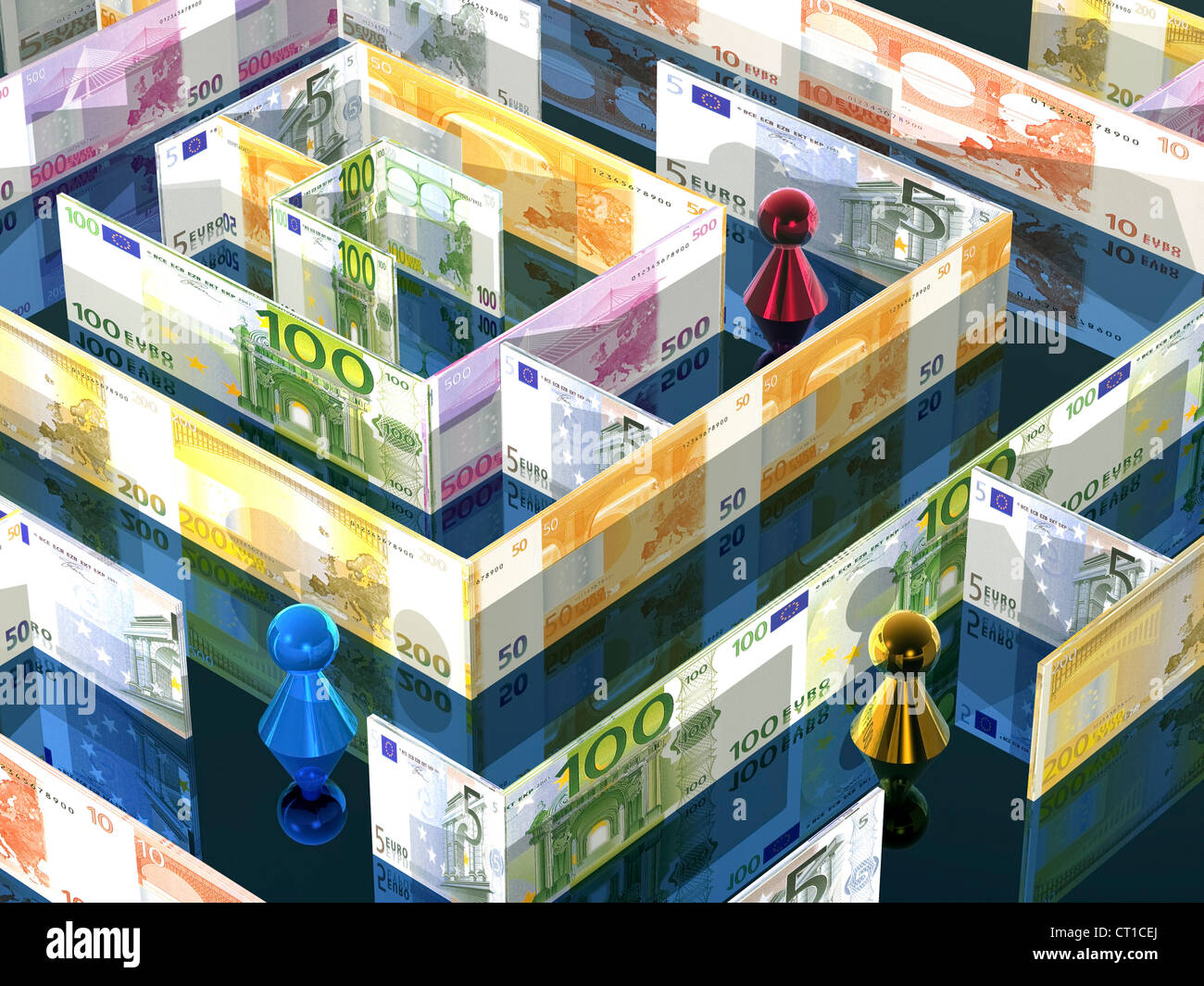 Euroscheinen labyrinthe aus mit Figuren darin Banque D'Images