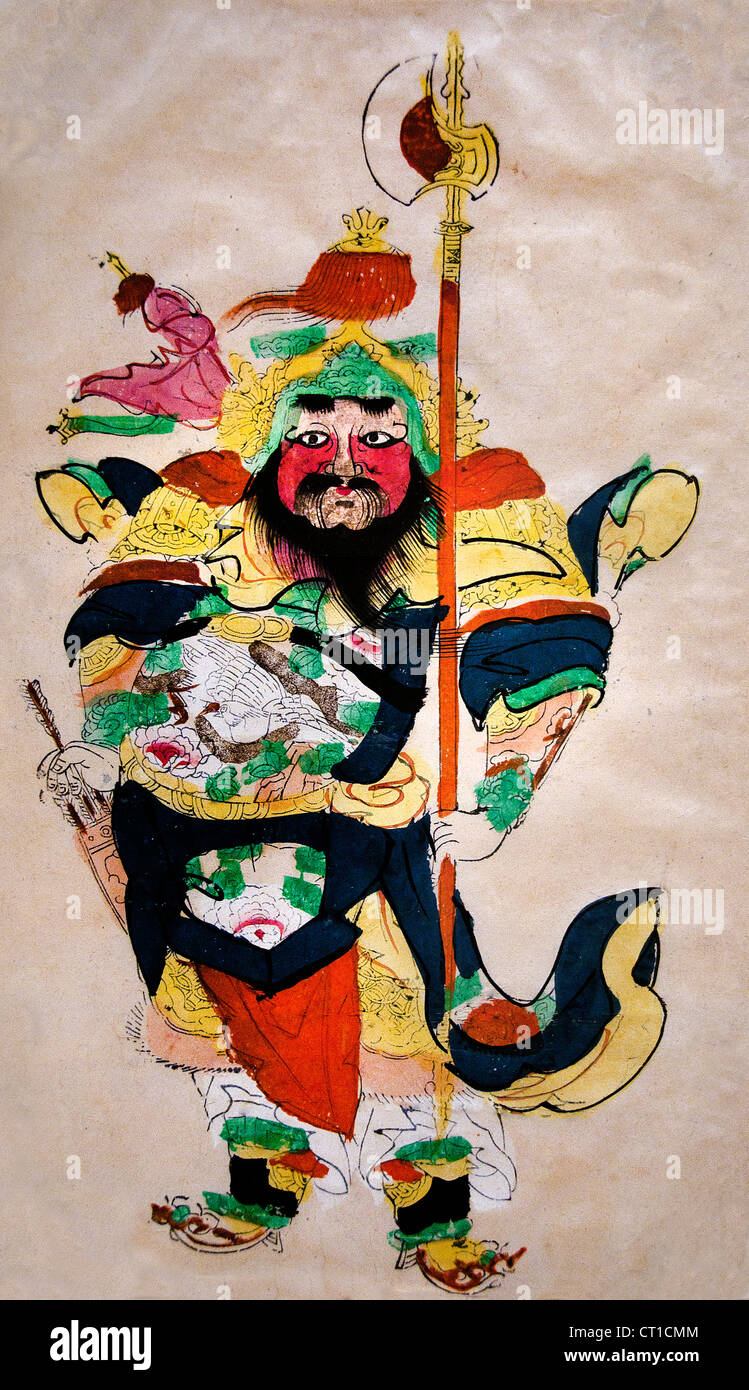 Gardien de porte Qing début du 18e siècle gravure sur bois couleur sur papier Chine chinois Banque D'Images