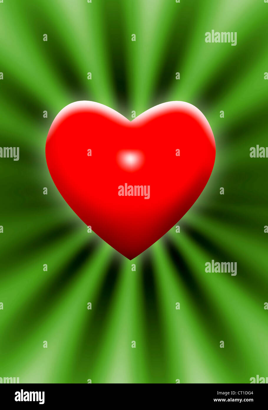 Coeur rouge vert avec poutres apparentes dans l'arrière-plan Banque D'Images