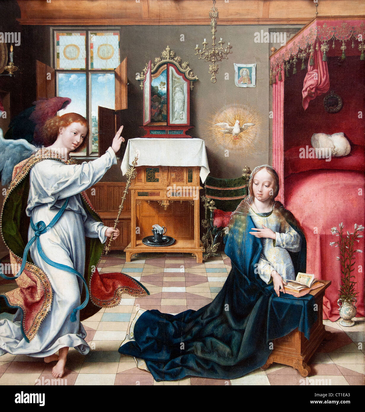 L'Annonciation - Joos van Cleve 1485 - 1540 Néerlandais Belgique pays-Bas Vierge Marie, Angel Gabriel, concevoir, porter un fils, naissance, Banque D'Images
