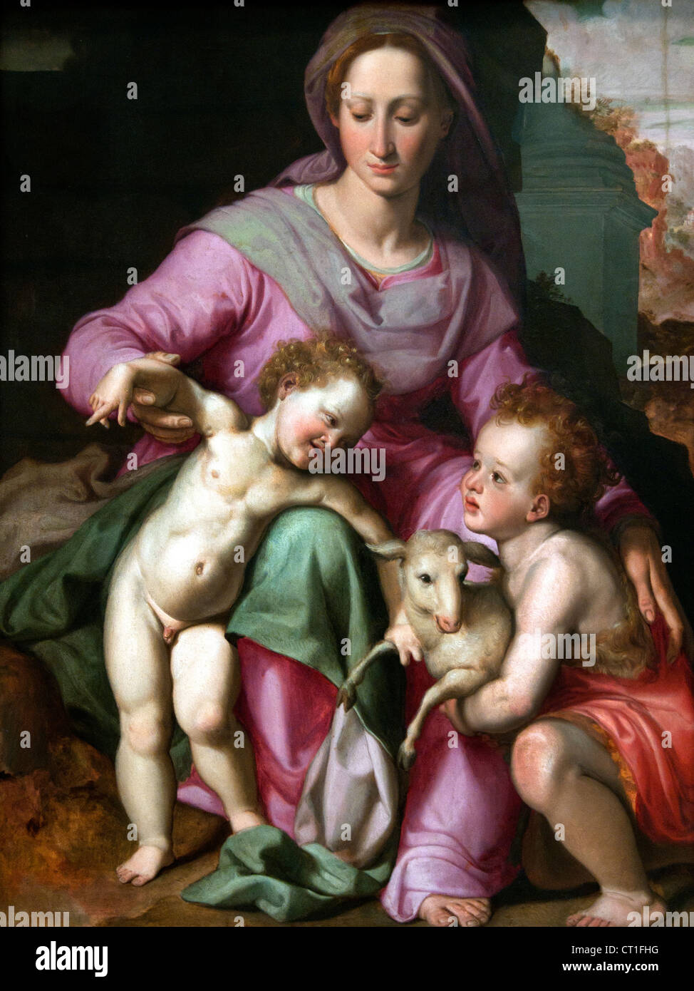 Vierge à l'enfant avec le jeune Saint Jean-Baptiste 1570 Italie Italien Tito Santi Banque D'Images