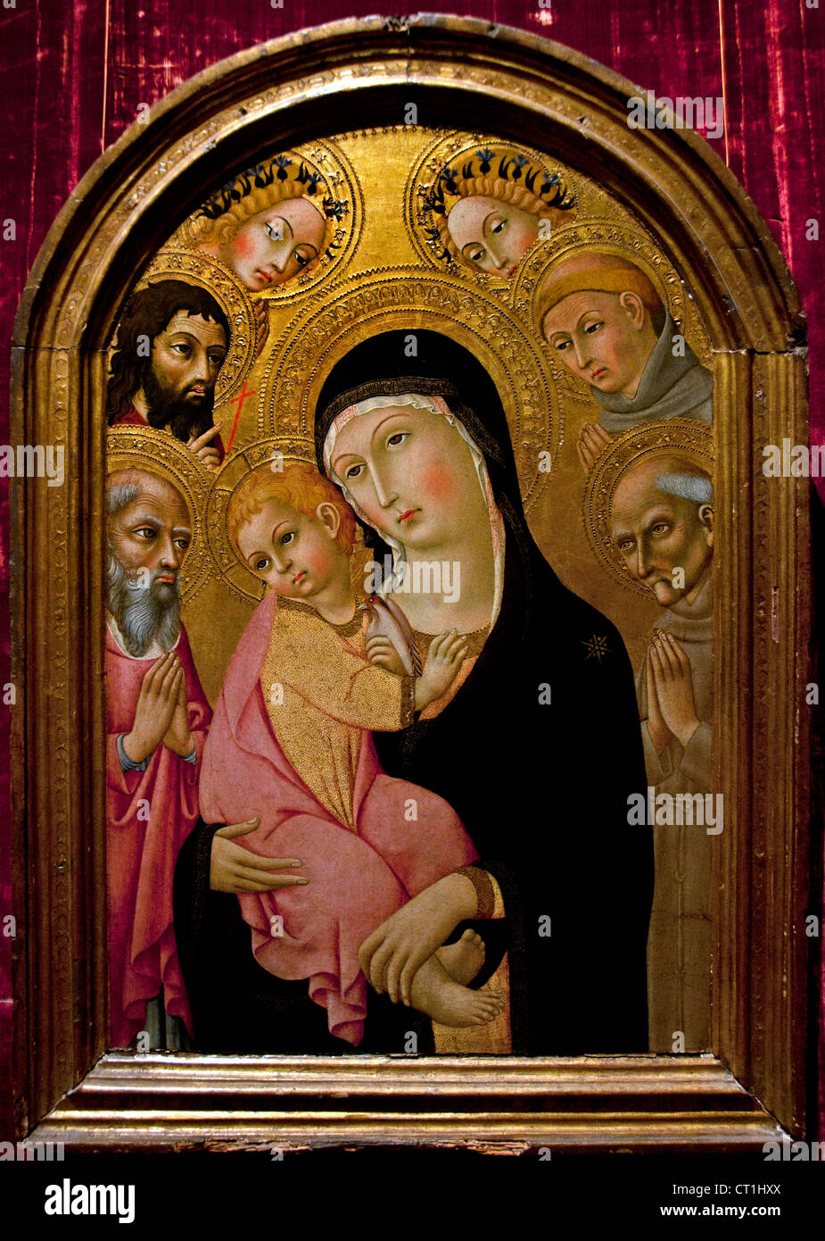 Vierge à l'enfant Saints Jérôme Bernardino Jean Baptiste Antoine de Padoue Anges1465 Sano di Pietro Sienne Italie Italien Banque D'Images