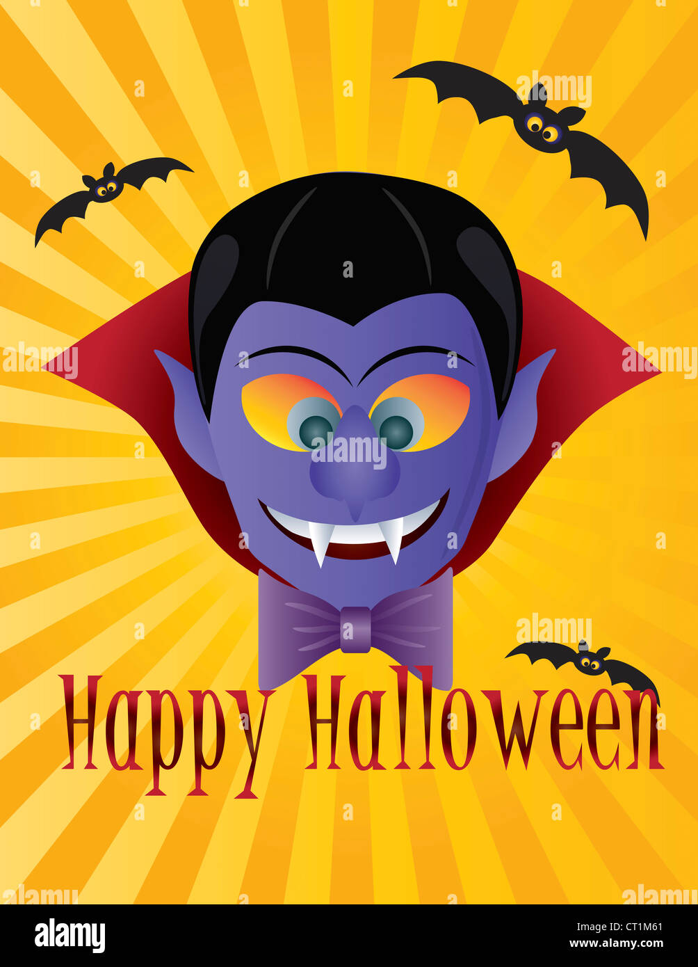 Happy Halloween Le Comte Dracula avec les chauves-souris les rayons du soleil et de l'illustration du texte Banque D'Images