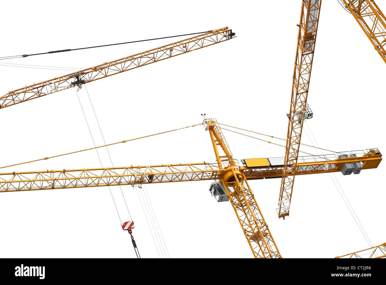 Grand Site en construction avec des grues sur blanc Banque D'Images