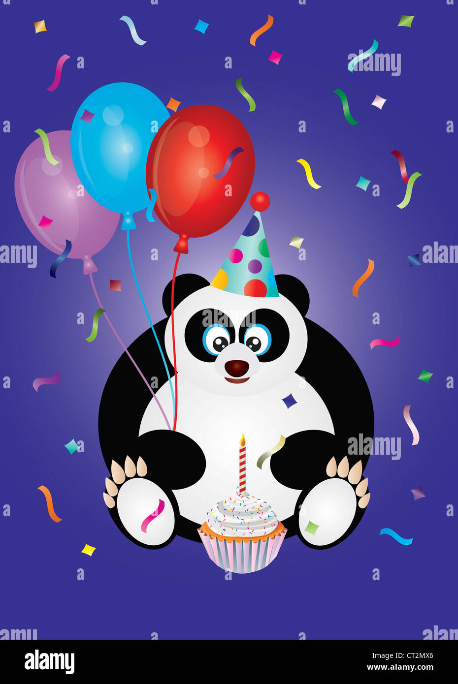 Joyeux Anniversaire Panda Avec Party Hat Ballons Et Illustration Cupcake Photo Stock Alamy