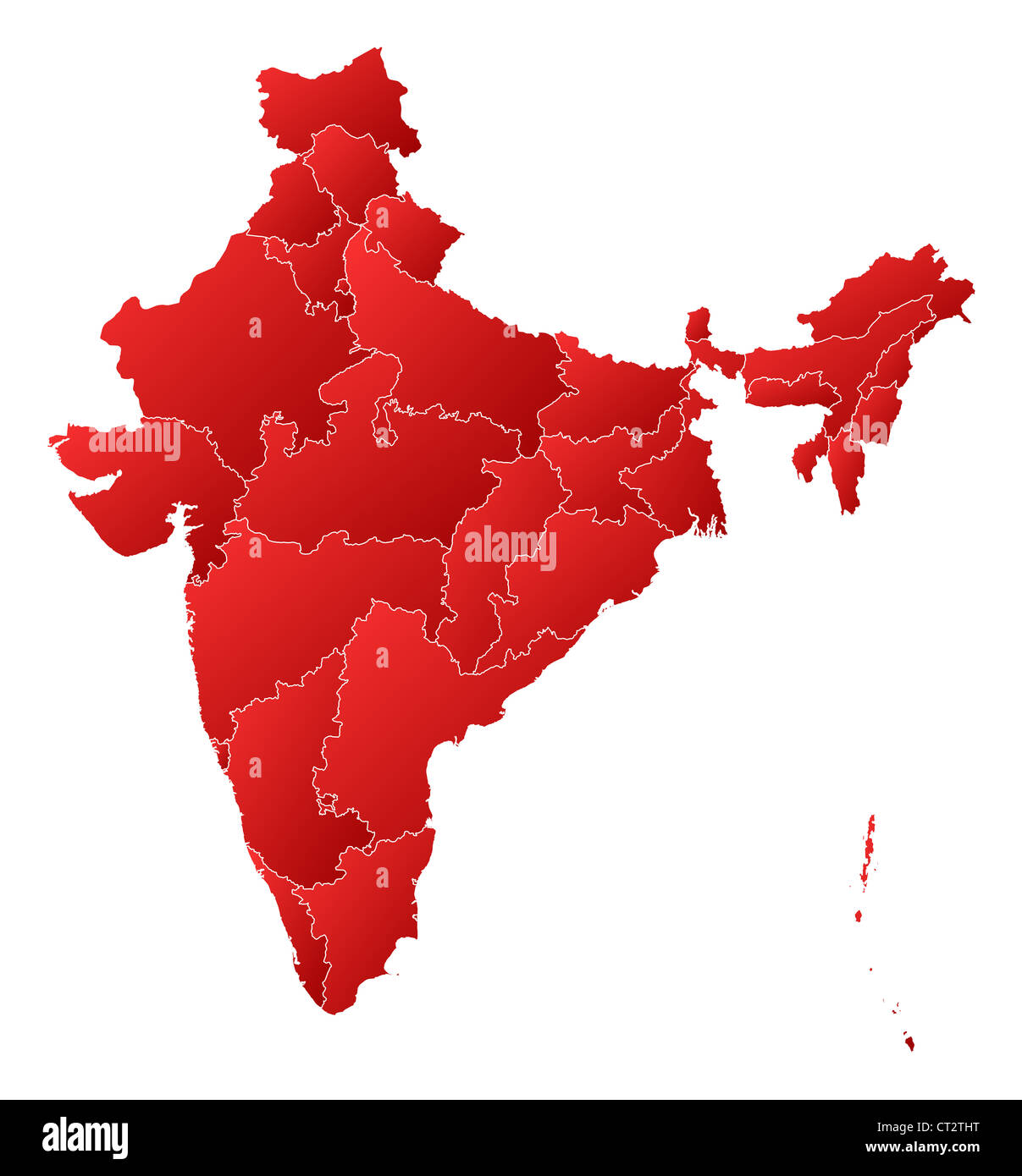 Carte politique de l'Inde avec les divers états. Banque D'Images