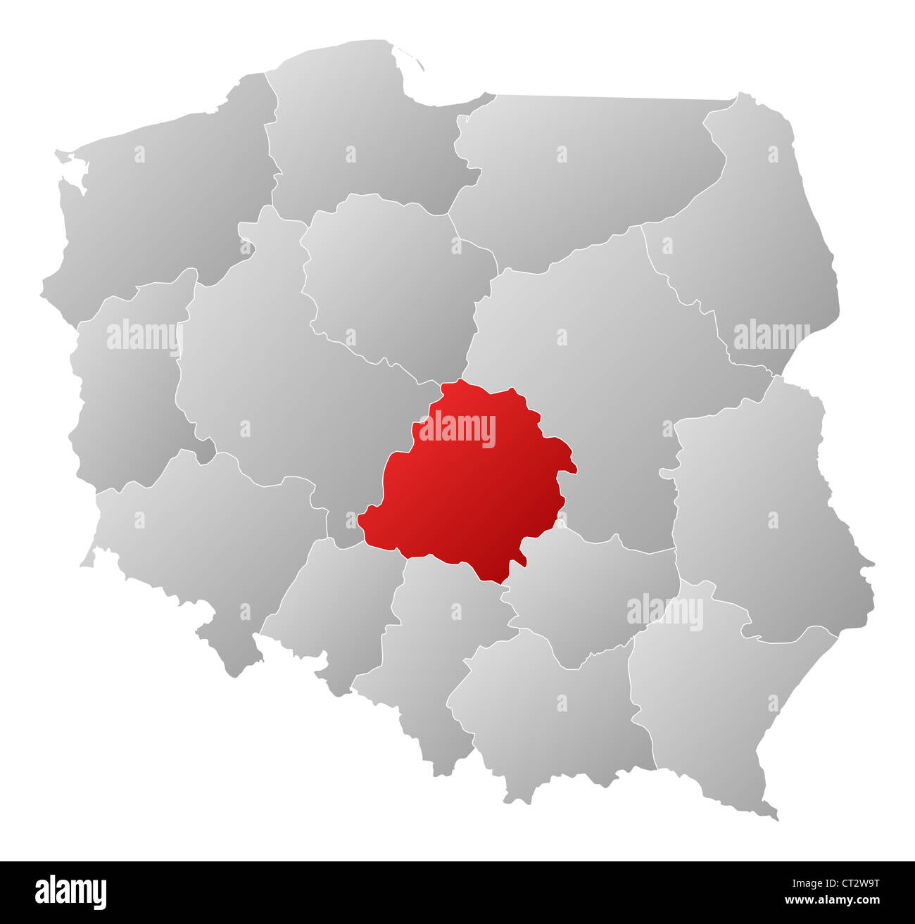 Carte politique de la Pologne avec les diverses provinces (voïvodies) où Lódz est mis en évidence. Banque D'Images
