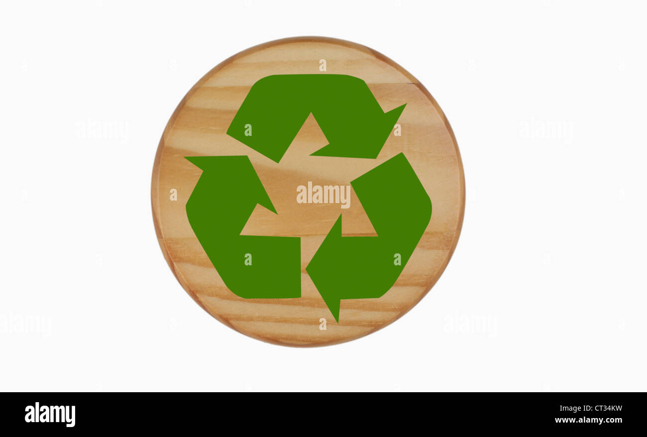 Symbole de recyclage vert eco signe sur bois cercle Banque D'Images