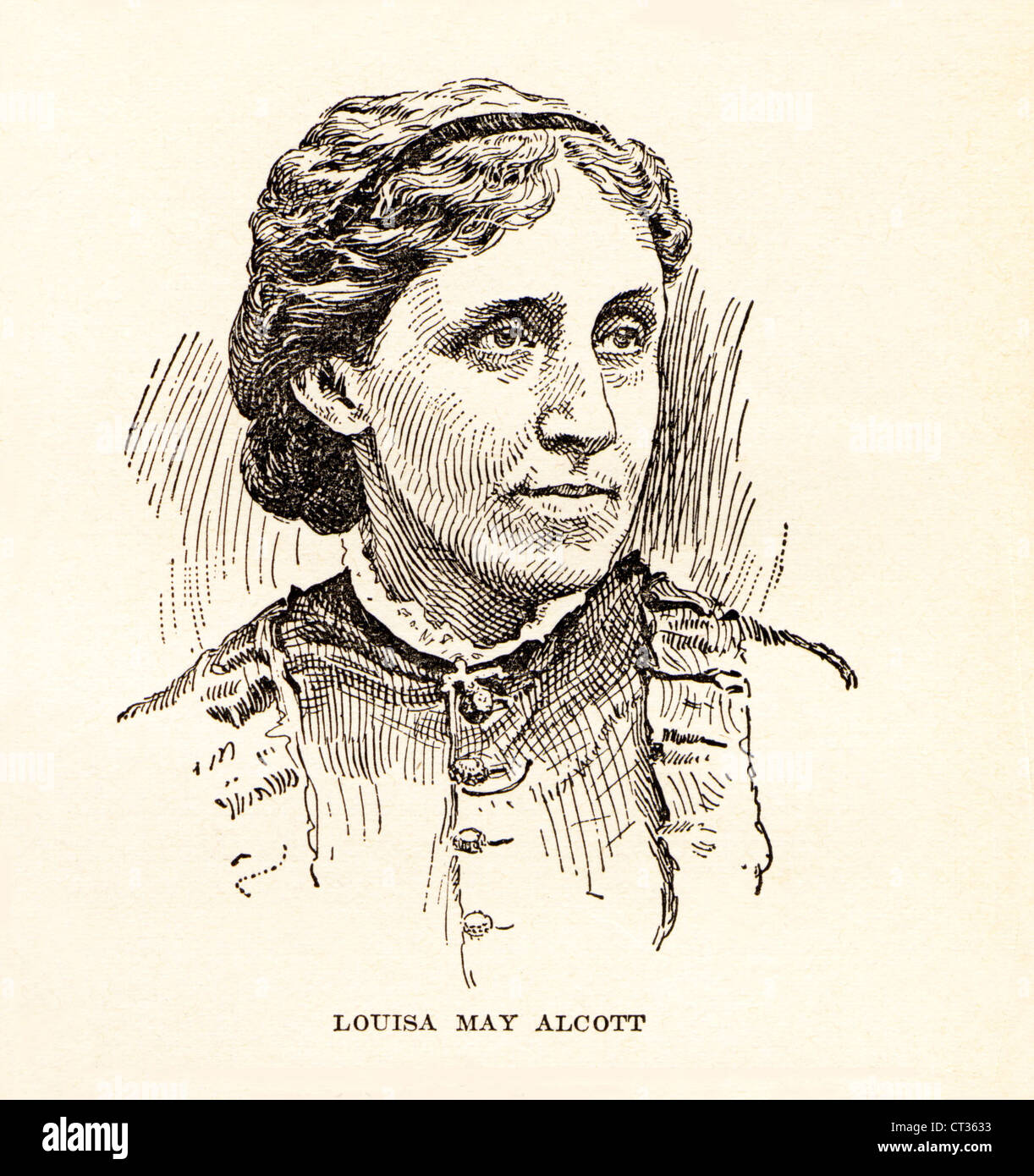 Gravure de vintage,1832-1888 de Louisa May Alcott, auteur américain. Banque D'Images